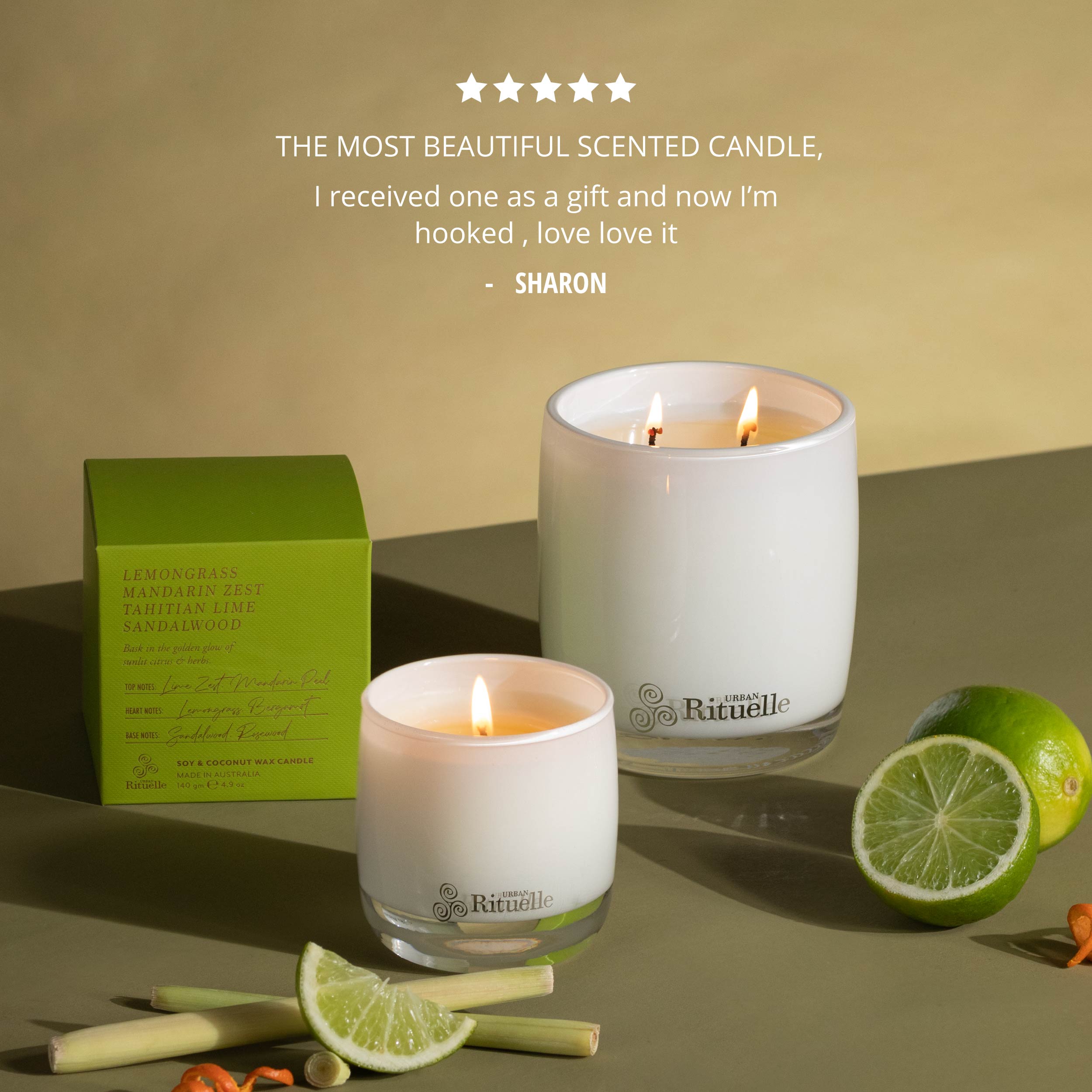 Lemongrass, Mandarin Zest, Tahitian Lime, Sandalwood<br> Scented Soy Candle | 400gm