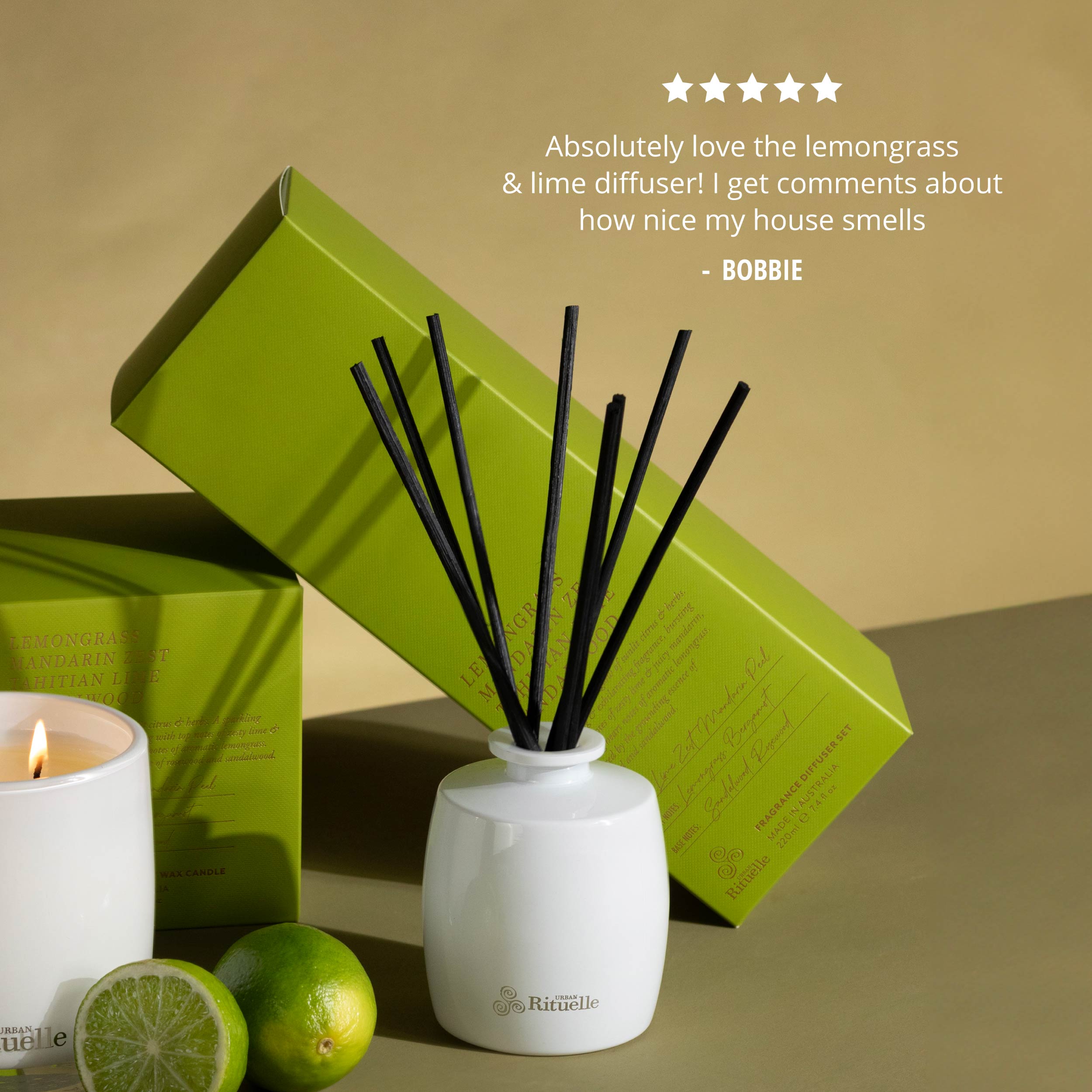 Lemongrass, Mandarin Zest, Tahitian Lime, Sandalwood<br> Mini Fragrance Diffuser Set | 90ml