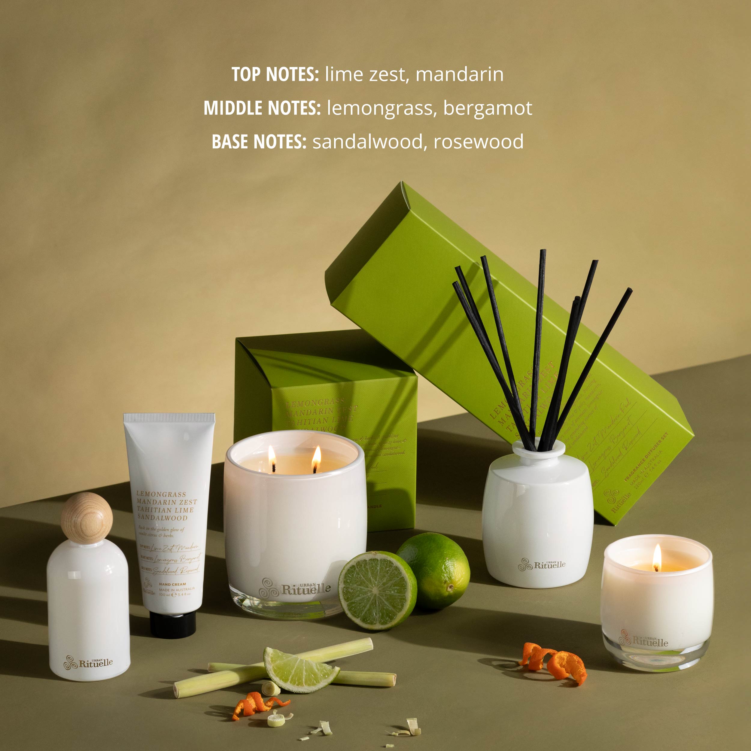 Lemongrass, Mandarin Zest, Tahitian Lime, Sandalwood<br> Scented Soy Candle | 140gm