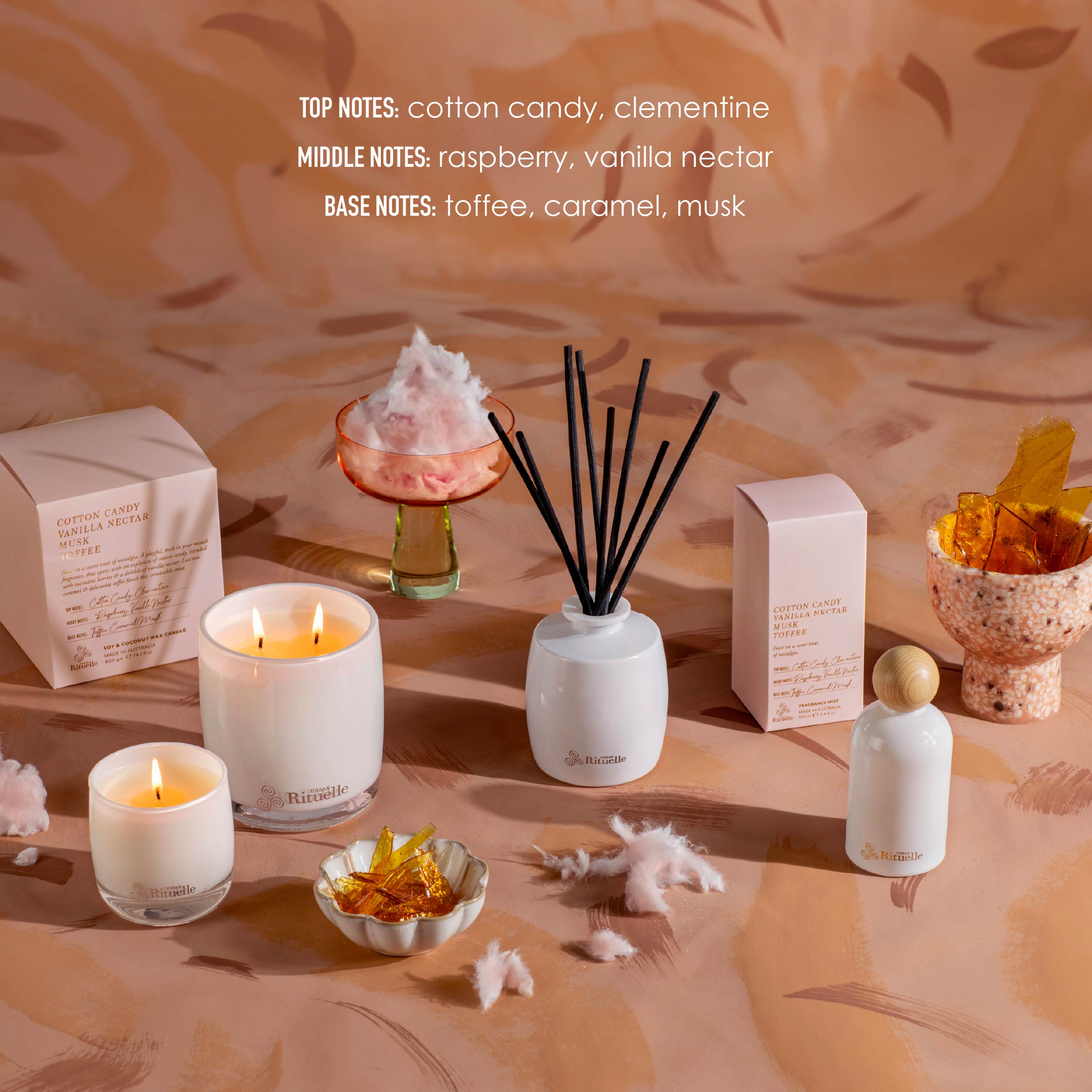 Cotton Candy, Vanilla Nectar, Musk, Toffee<br> Scented Soy Candle | 400gm