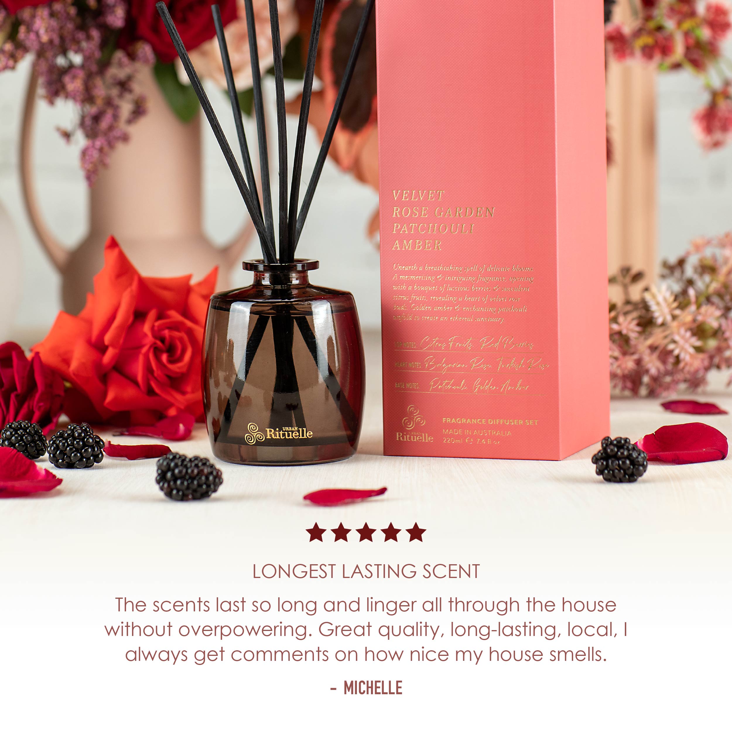 Velvet Rose Garden, Patchouli, Amber<br> Mini Fragrance Diffuser Set | 90ml