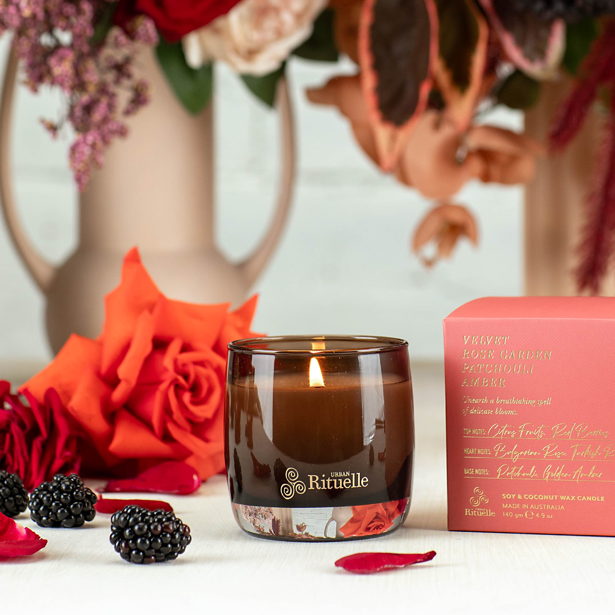 Velvet Rose Garden, Patchouli, Amber<br> Scented Soy Candle | 140gm