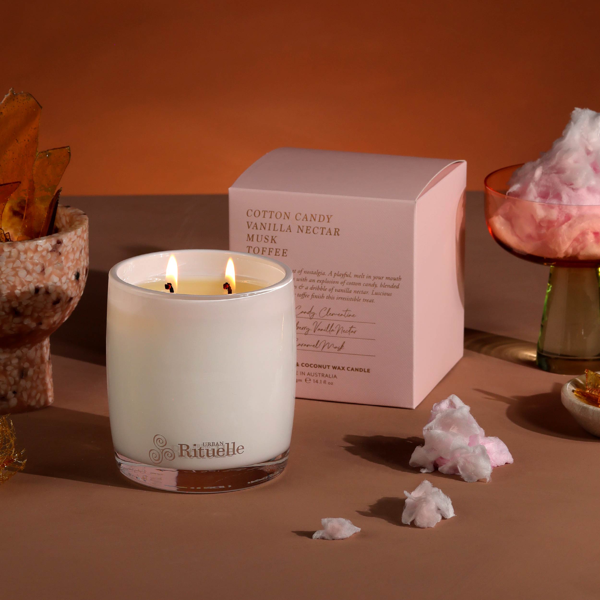 Cotton Candy, Vanilla Nectar, Musk, Toffee<br> Scented Soy Candle | 400gm