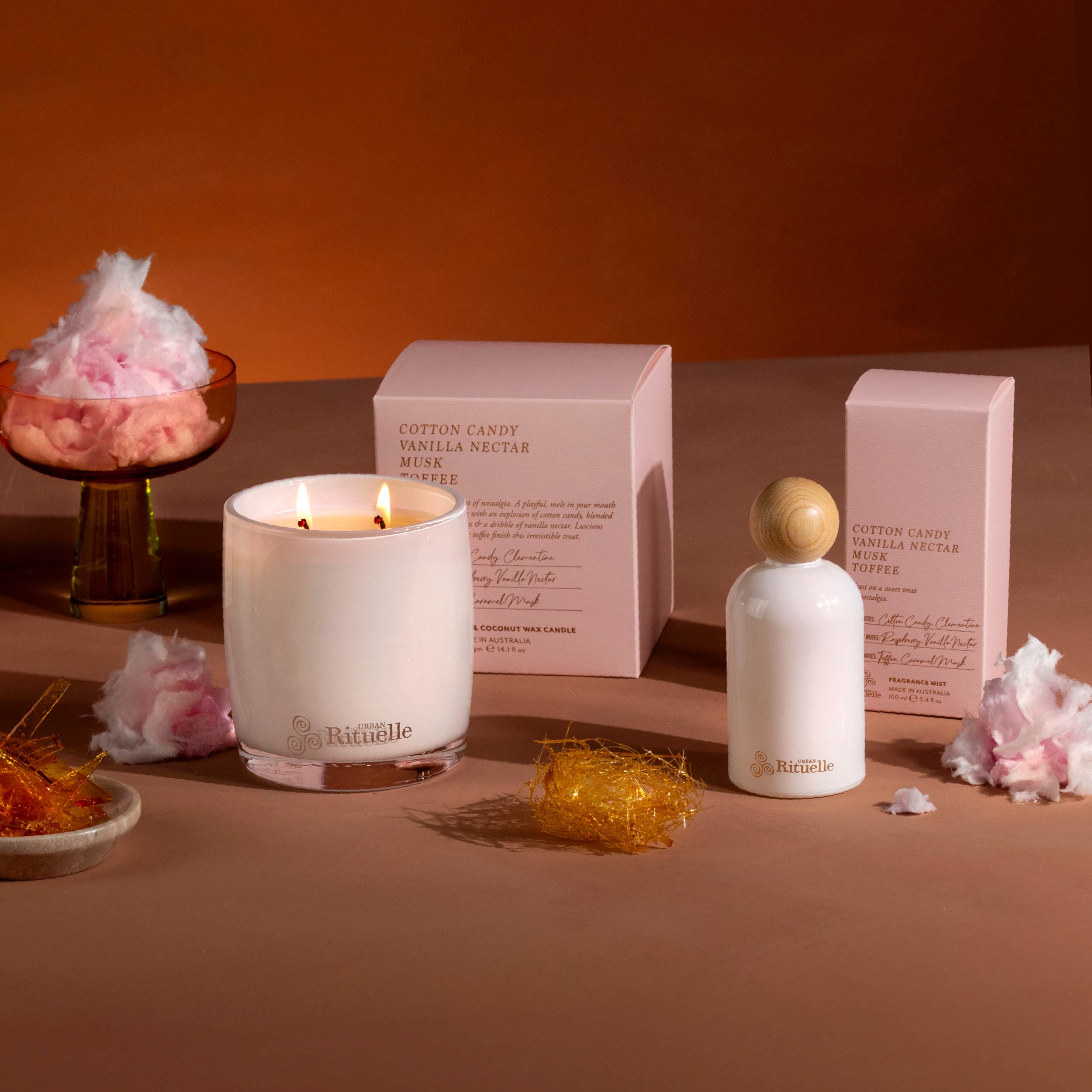 Cotton Candy, Vanilla Nectar, Musk, Toffee<br> Scented Soy Candle | 400gm