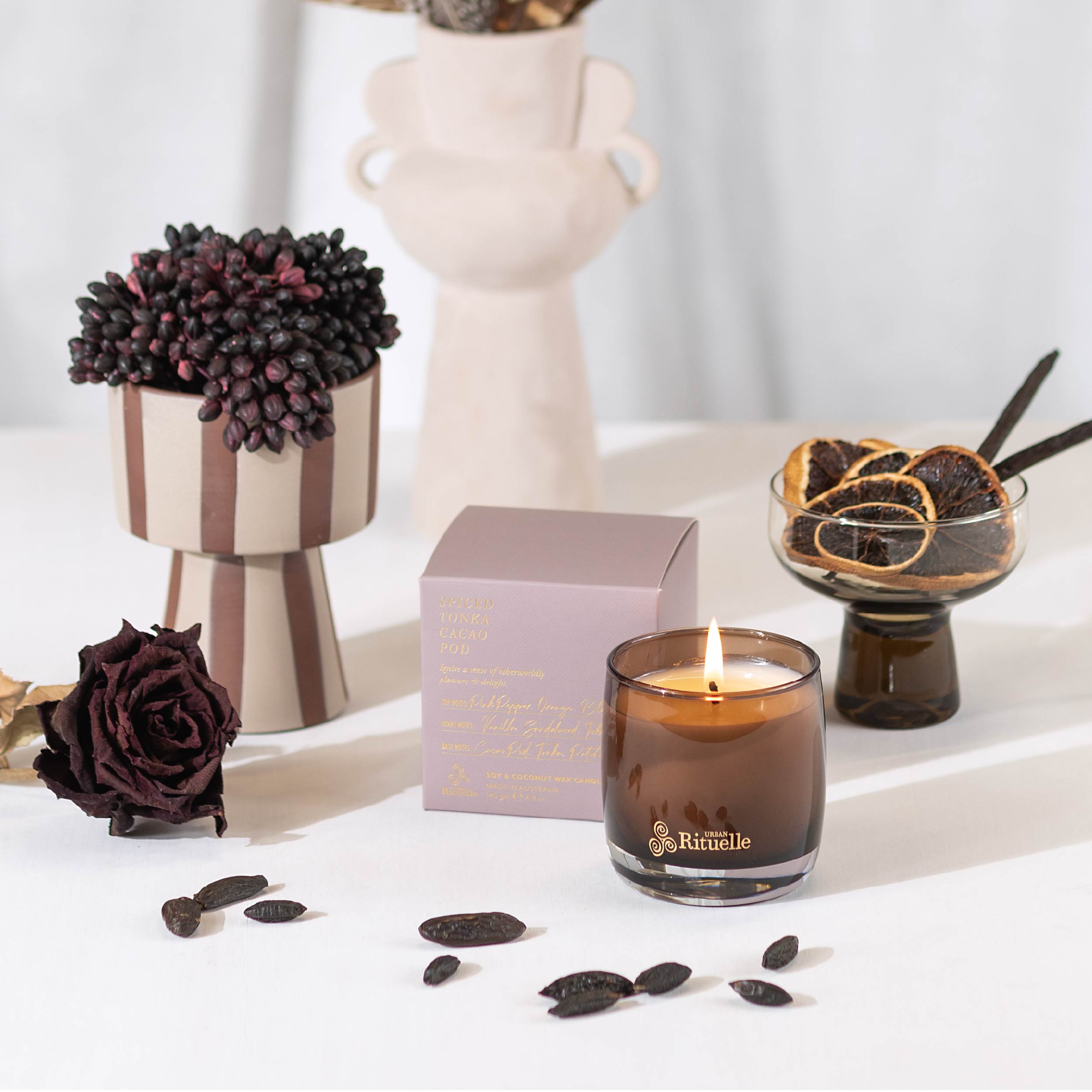 Spiced Tonka, Cacao Pod<br> Scented Soy Candle | 140gm