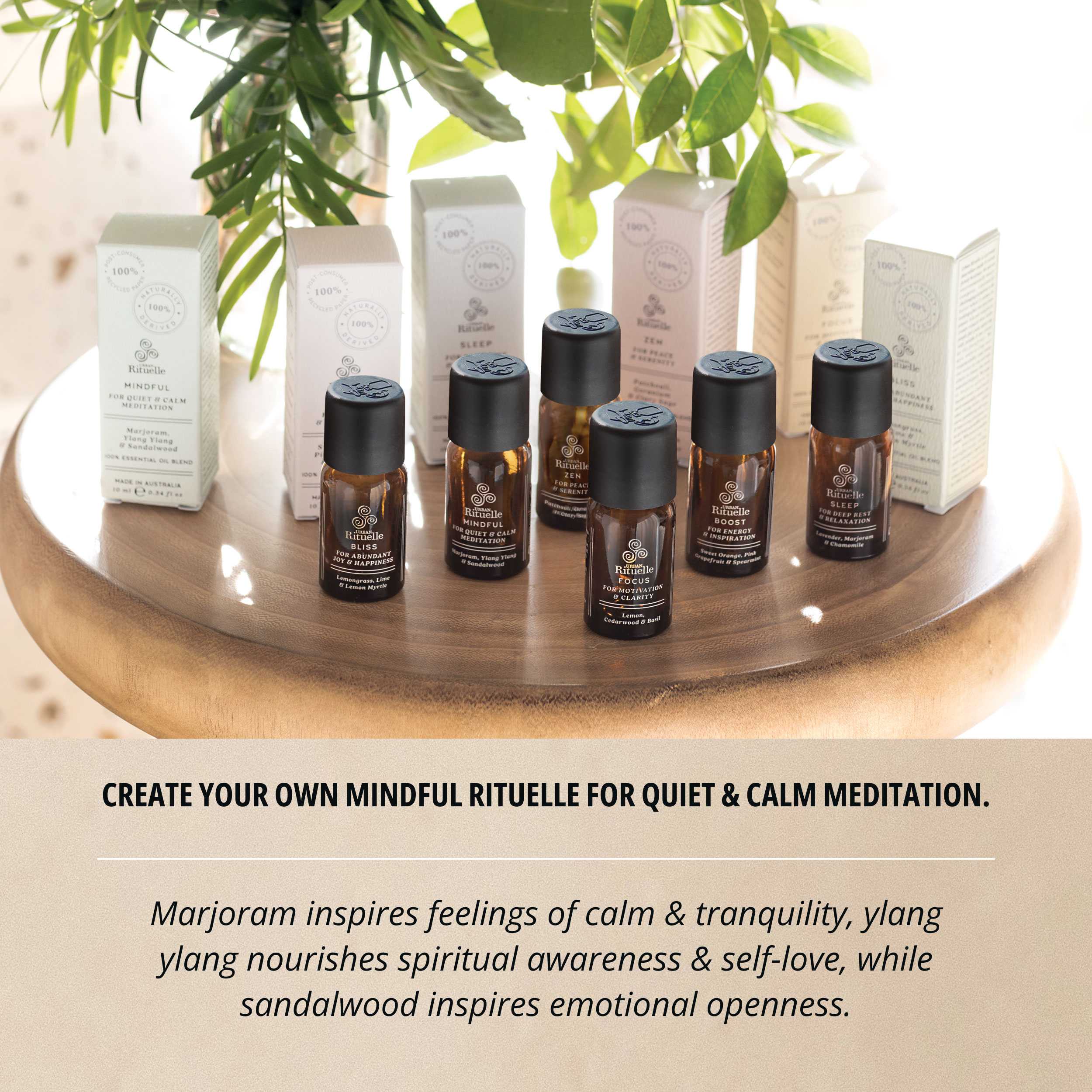 Natural Remedy - Wellness Rituelles 100% Essential Oil Blends - Mindful: Marjoram, Ylang Ylang & Sandalwood