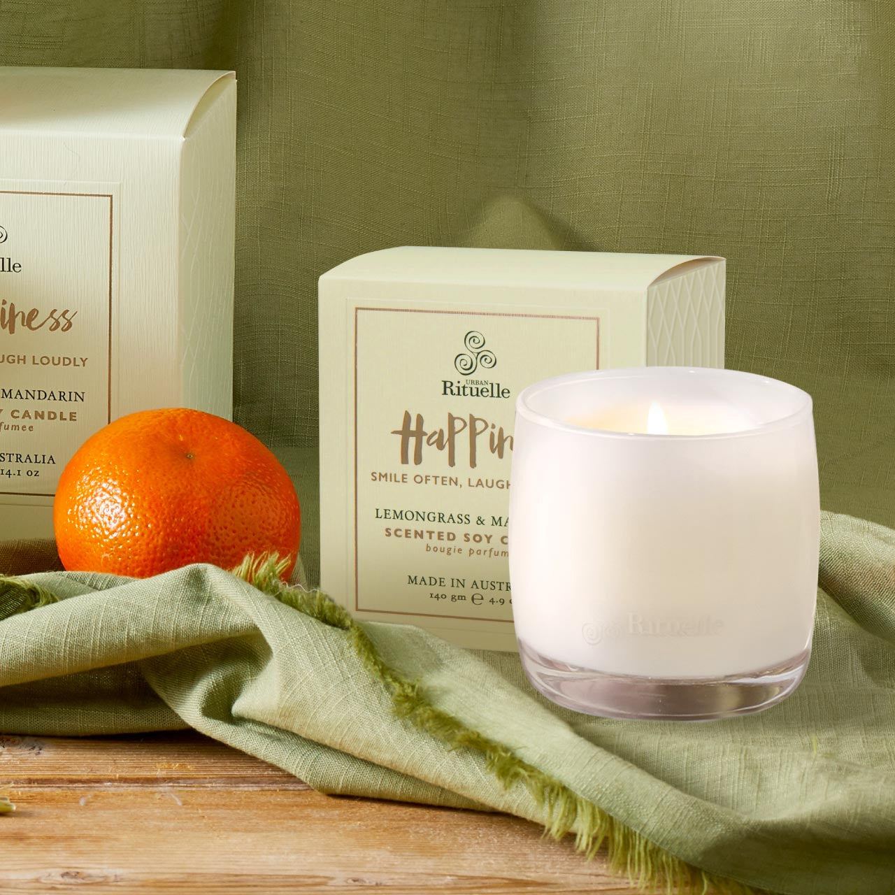 Happiness ‚Äö Lemongrass & Mandarin<br> Scented Soy Candle | 140gm