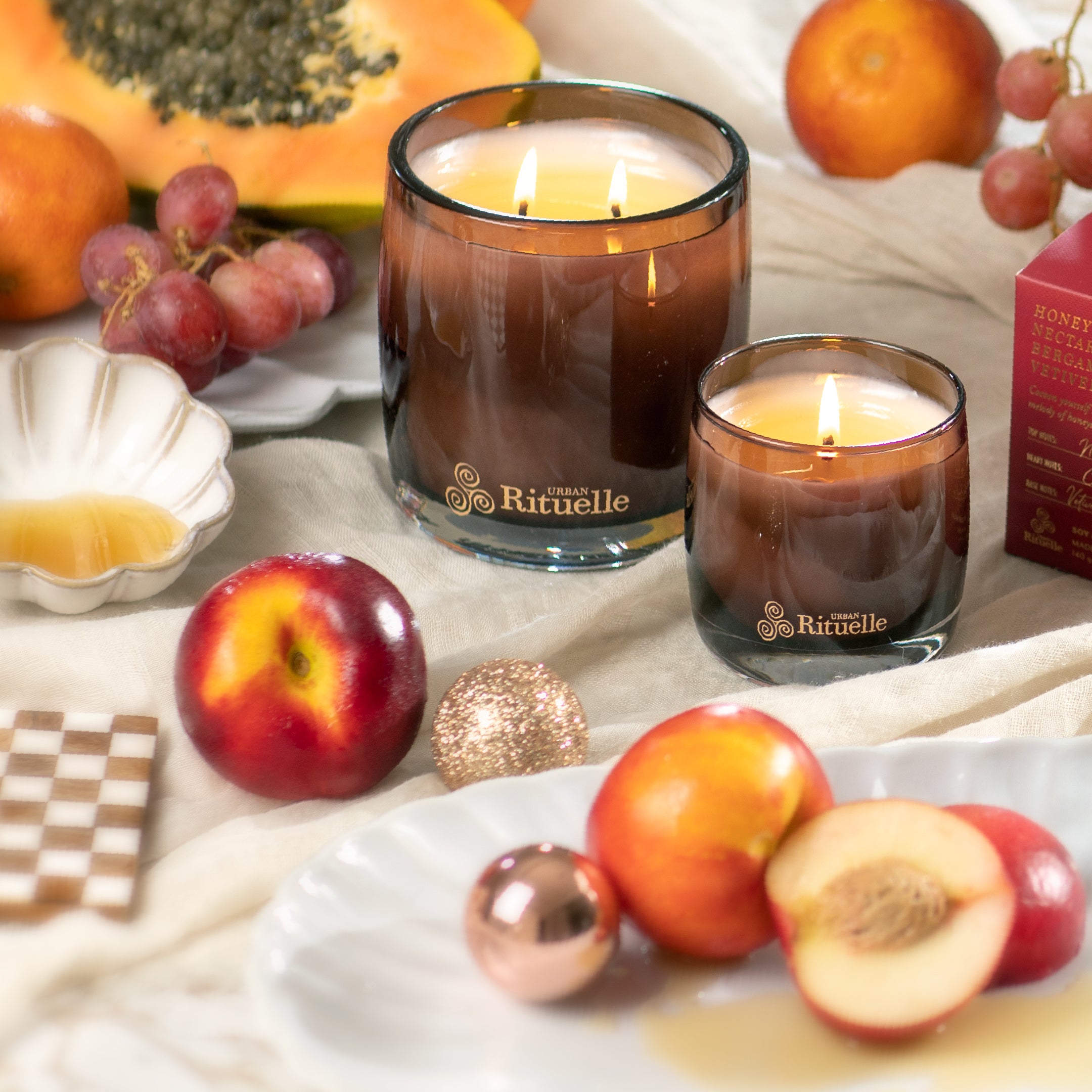 Nectarine, Honey Blossom, Bergamot, Vetiver<br> Scented Soy Candle | 140gm