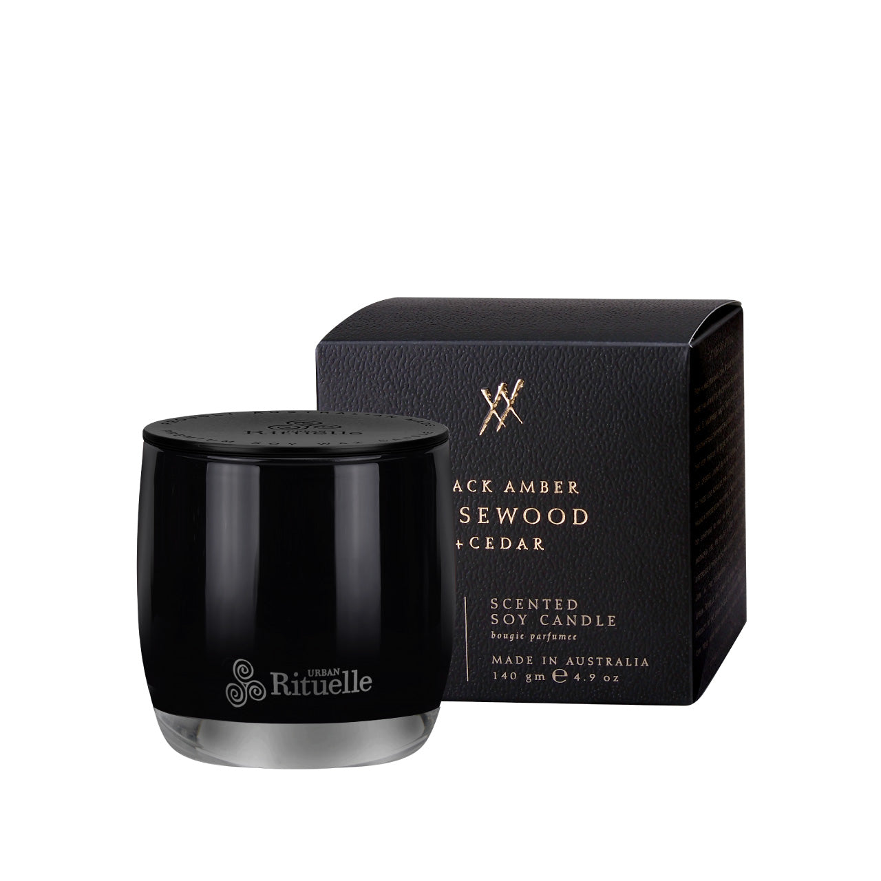 Black Amber, Rosewood & Cedar<br> Black Glassware Scented Soy Candle | 140gm