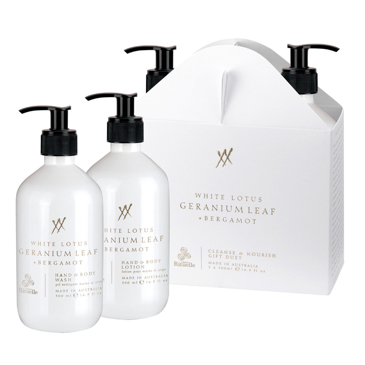 White Lotus, Geranium Leaf & Bergamot<br> Cleanse & Nourish Gift Duet | 2 x 500ml