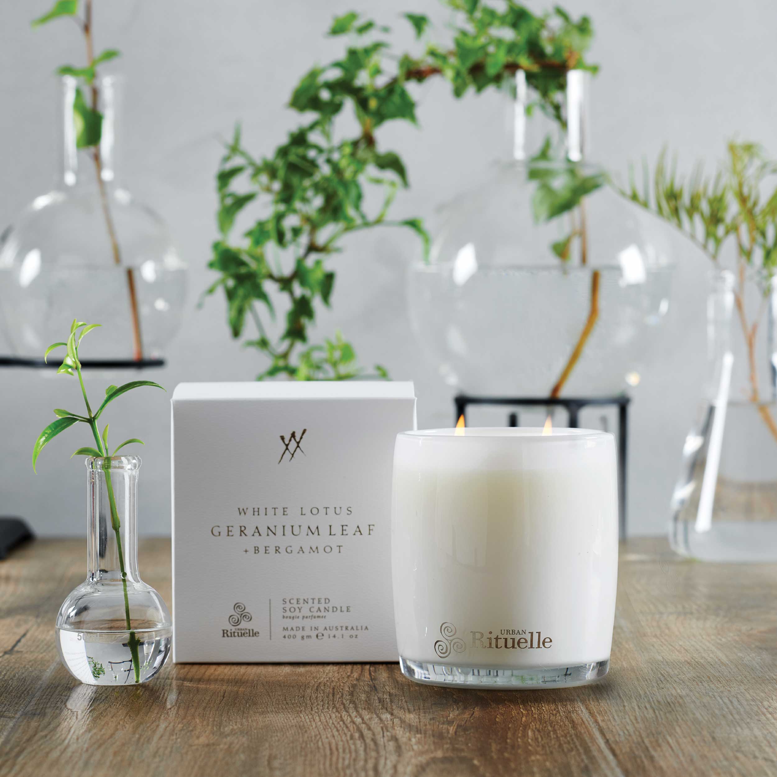 White Lotus, Geranium Leaf & Bergamot<br> Scented Soy Candle | 400gm