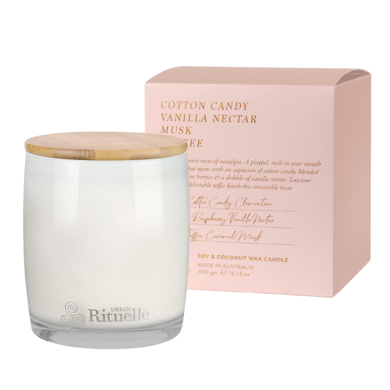 Cotton Candy, Vanilla Nectar, Musk, Toffee<br> Scented Soy Candle | 400gm