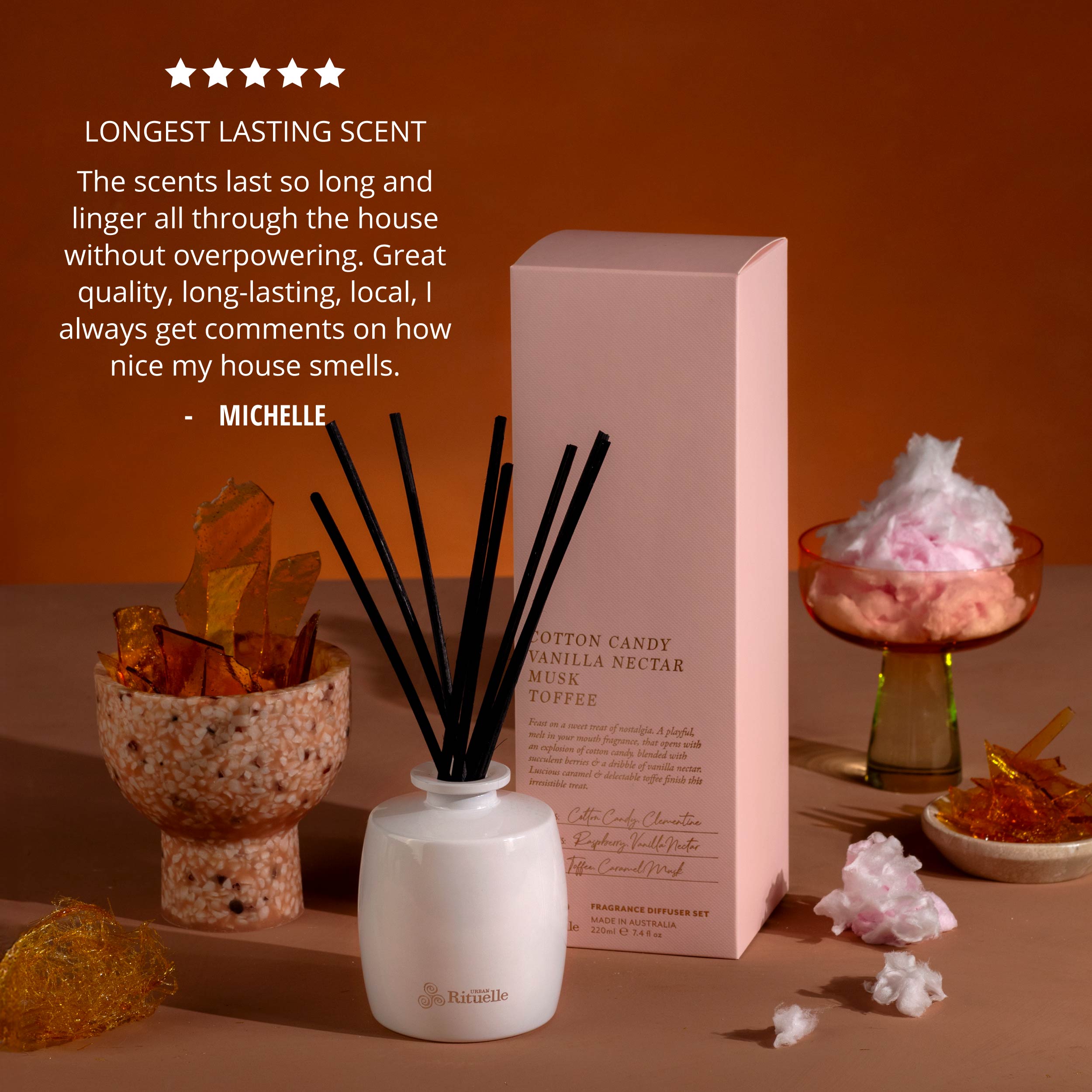 Cotton Candy, Vanilla Nectar, Musk, Toffee<br> Fragrance Diffuser Set | 220ml