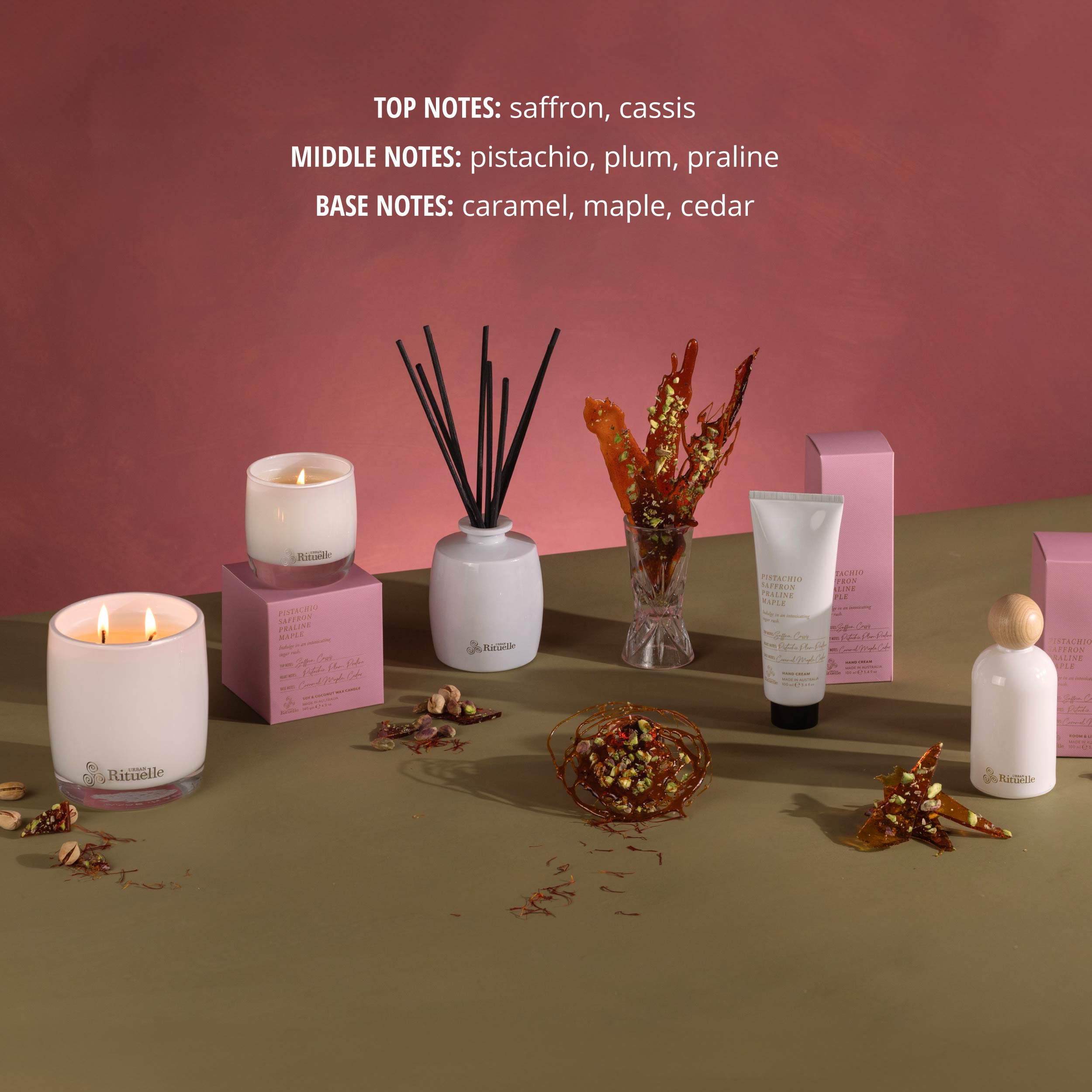 Pistachio, Saffron, Praline, Maple<br> Scented Soy Candle | 400gm