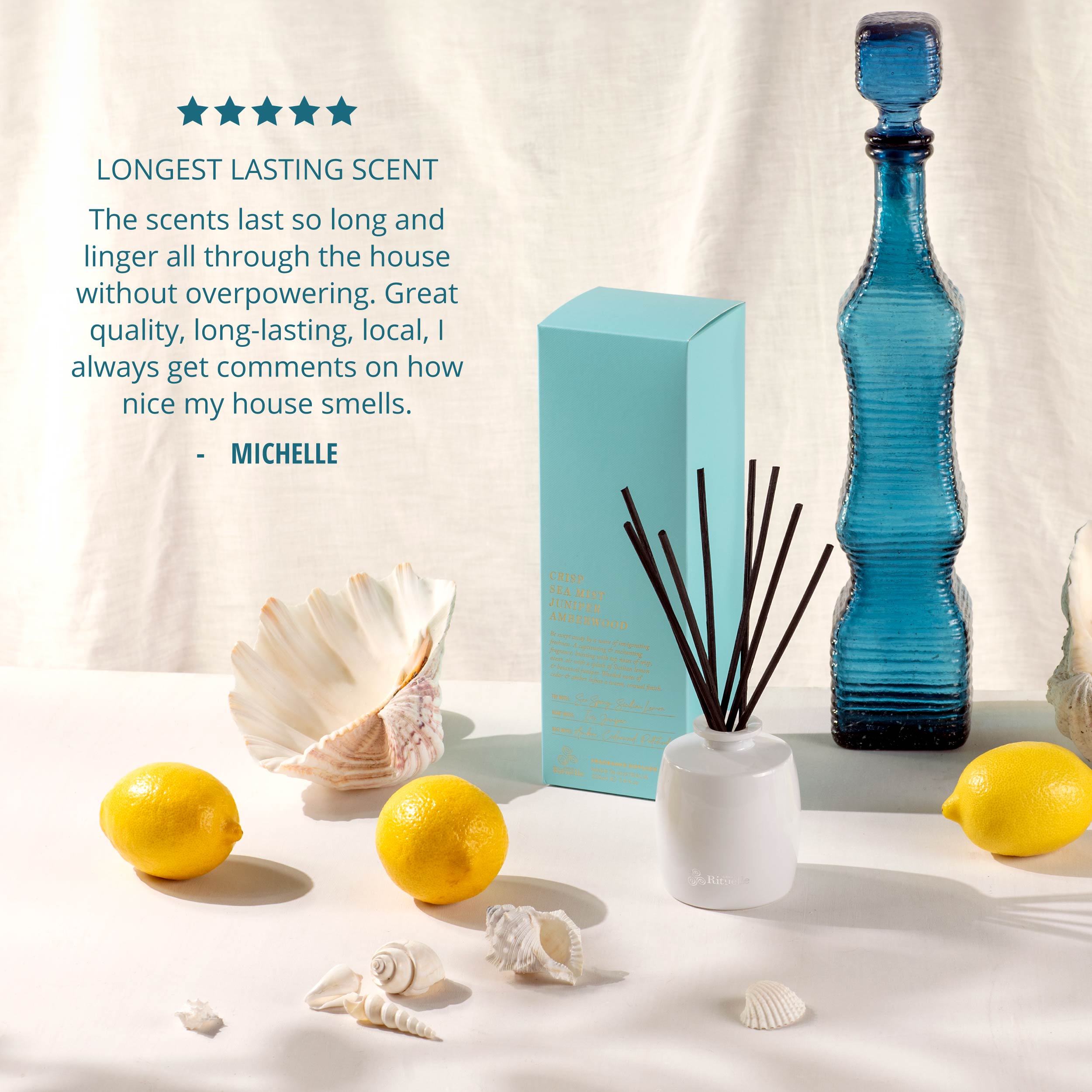 Crisp Sea Mist, Juniper, Amberwood<br>Fragrance Diffuser Set | 220ml