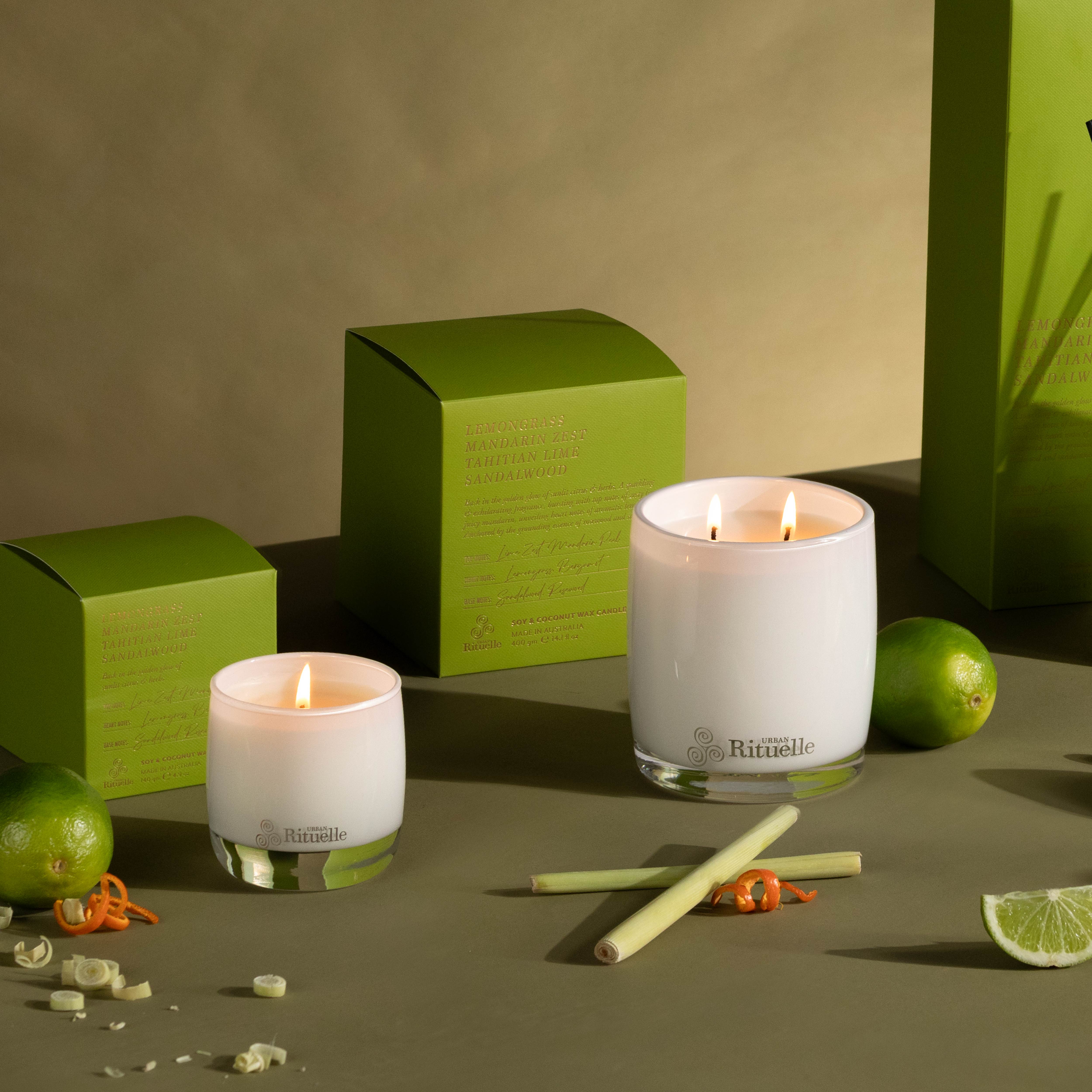 Lemongrass, Mandarin Zest, Tahitian Lime, Sandalwood<br> Scented Soy Candle | 400gm