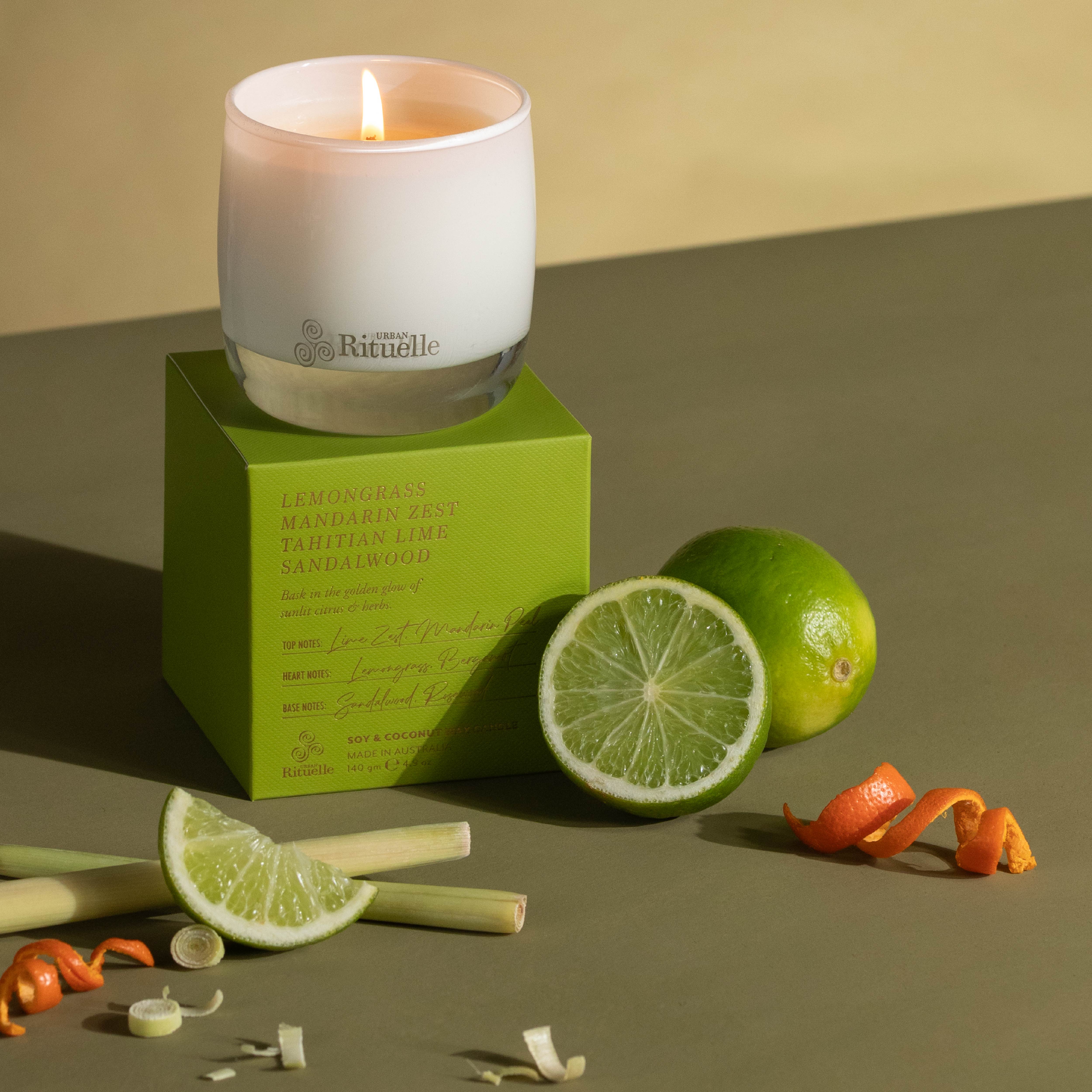 Lemongrass, Mandarin Zest, Tahitian Lime, Sandalwood<br> Scented Soy Candle | 140gm