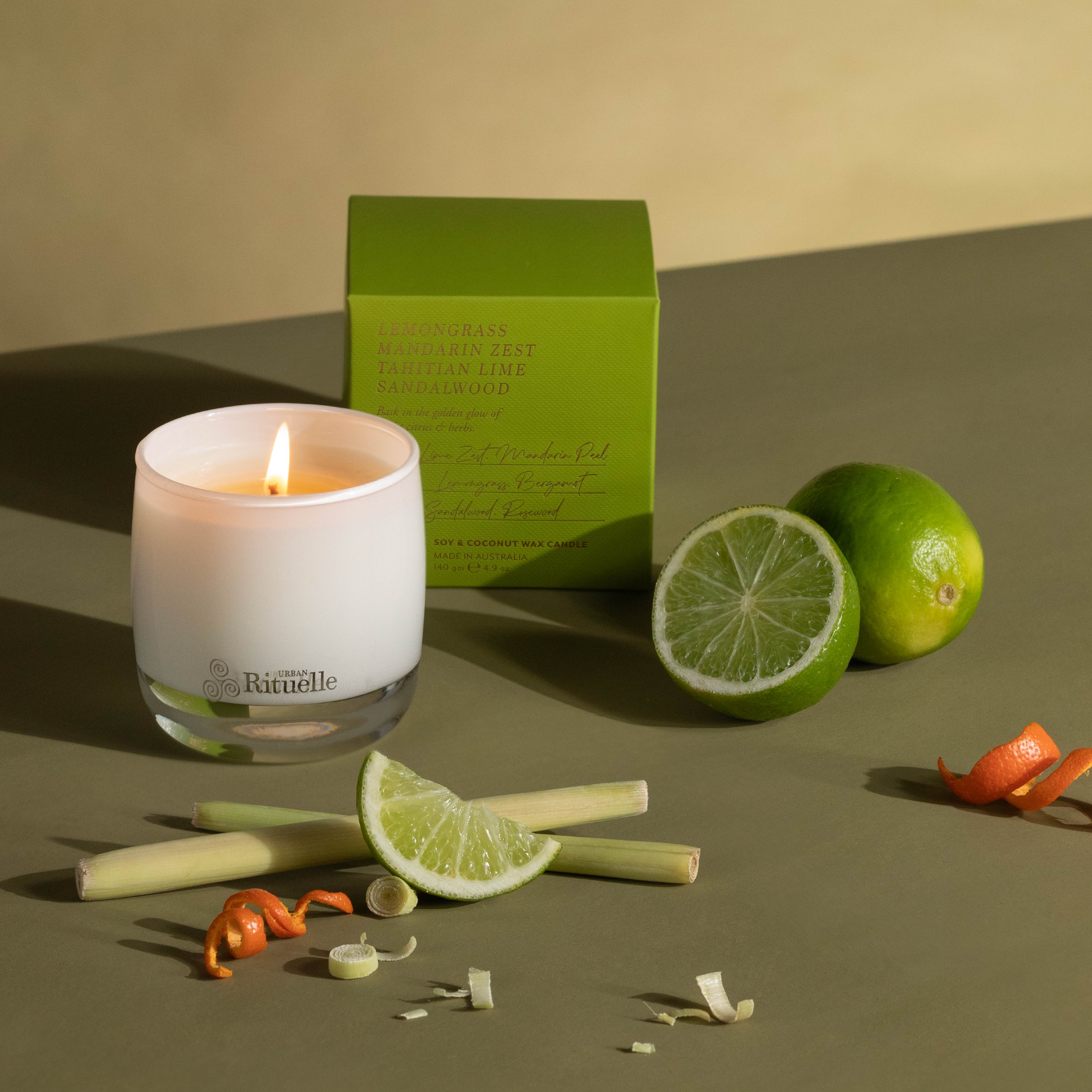 Lemongrass, Mandarin Zest, Tahitian Lime, Sandalwood<br> Scented Soy Candle | 140gm