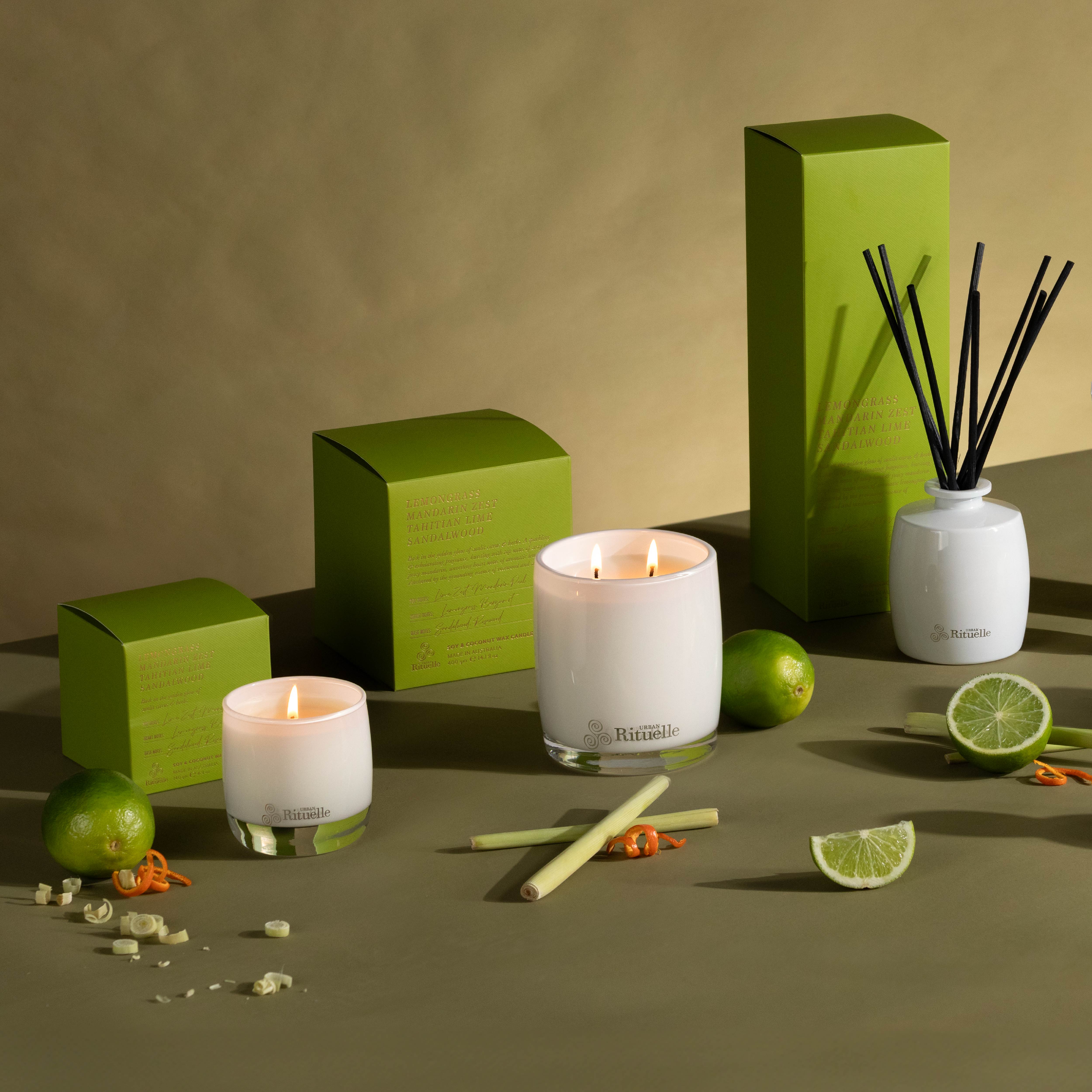 Lemongrass, Mandarin Zest, Tahitian Lime, Sandalwood<br> Scented Soy Candle | 140gm