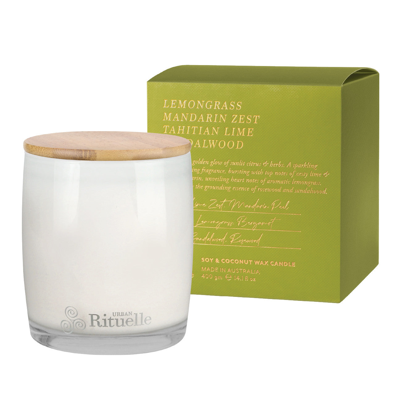 Lemongrass, Mandarin Zest, Tahitian Lime, Sandalwood<br> Scented Soy Candle | 400gm