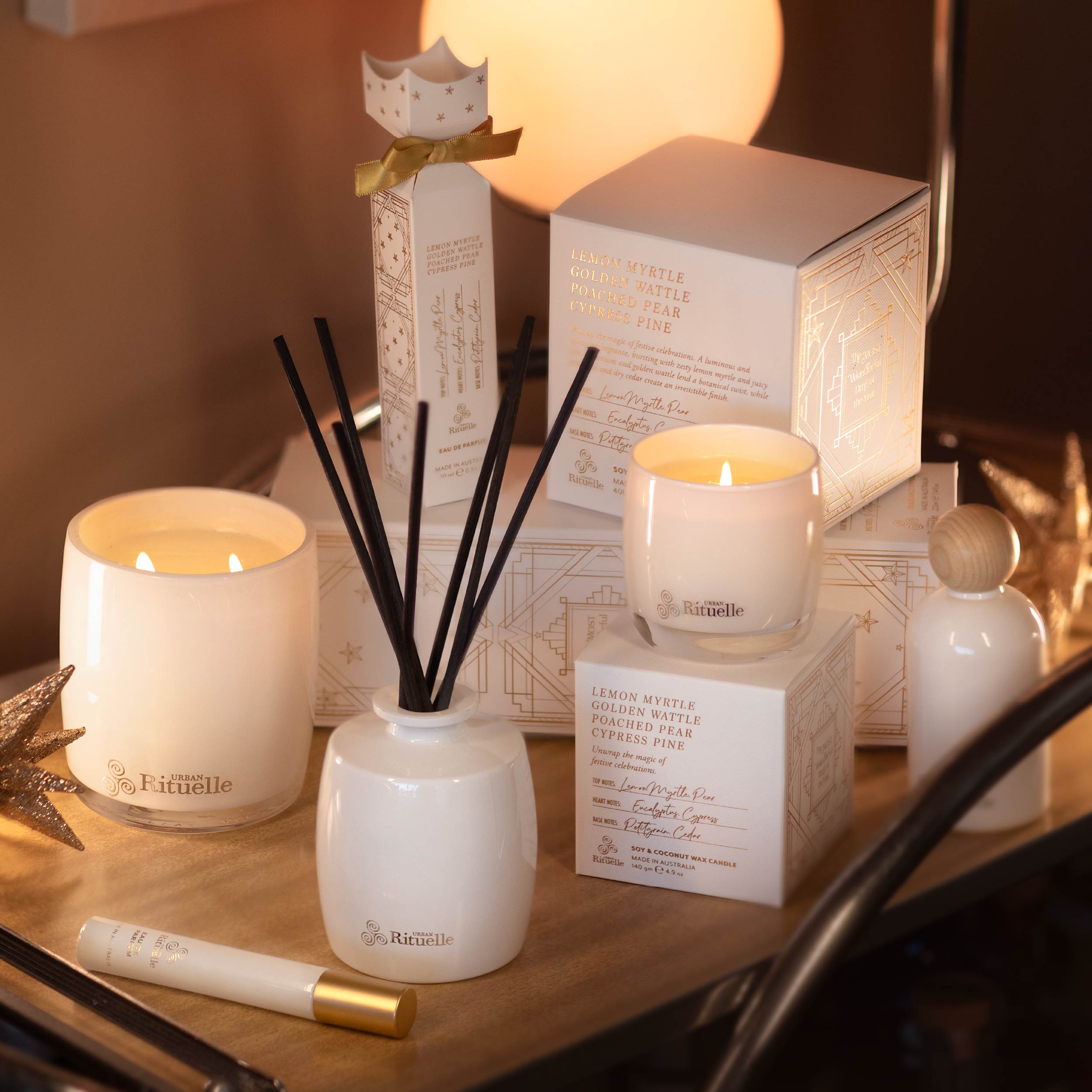 Lemon Myrtle, Golden Wattle, Poached Pear, Cypress Pine<br> Scented Soy Candle | 400gm