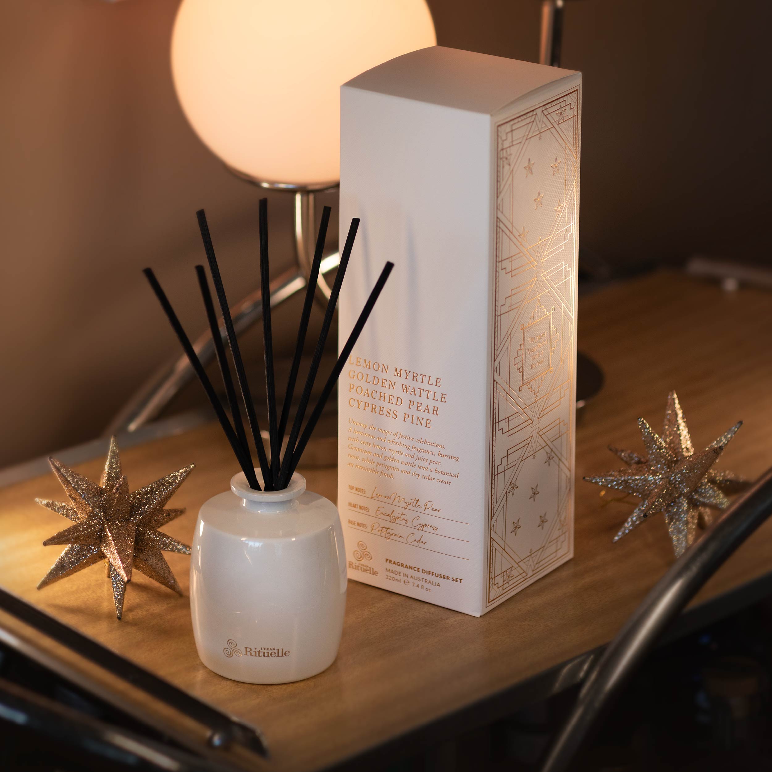 Lemon Myrtle, Golden Wattle, Poached Pear, Cypress Pine<br> Fragrance Diffuser Set | 220ml