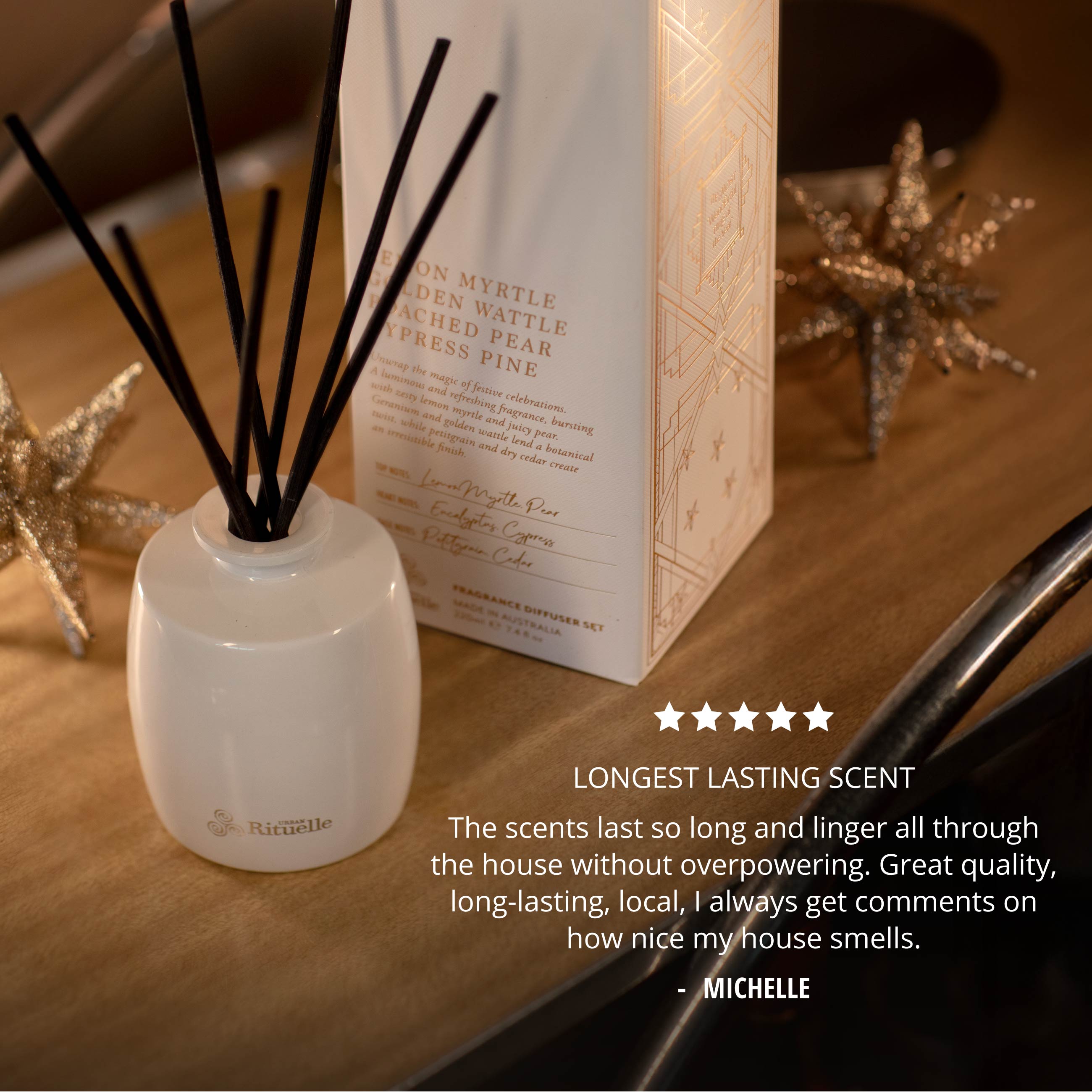 Lemon Myrtle, Golden Wattle, Poached Pear, Cypress Pine<br> Fragrance Diffuser Set | 220ml