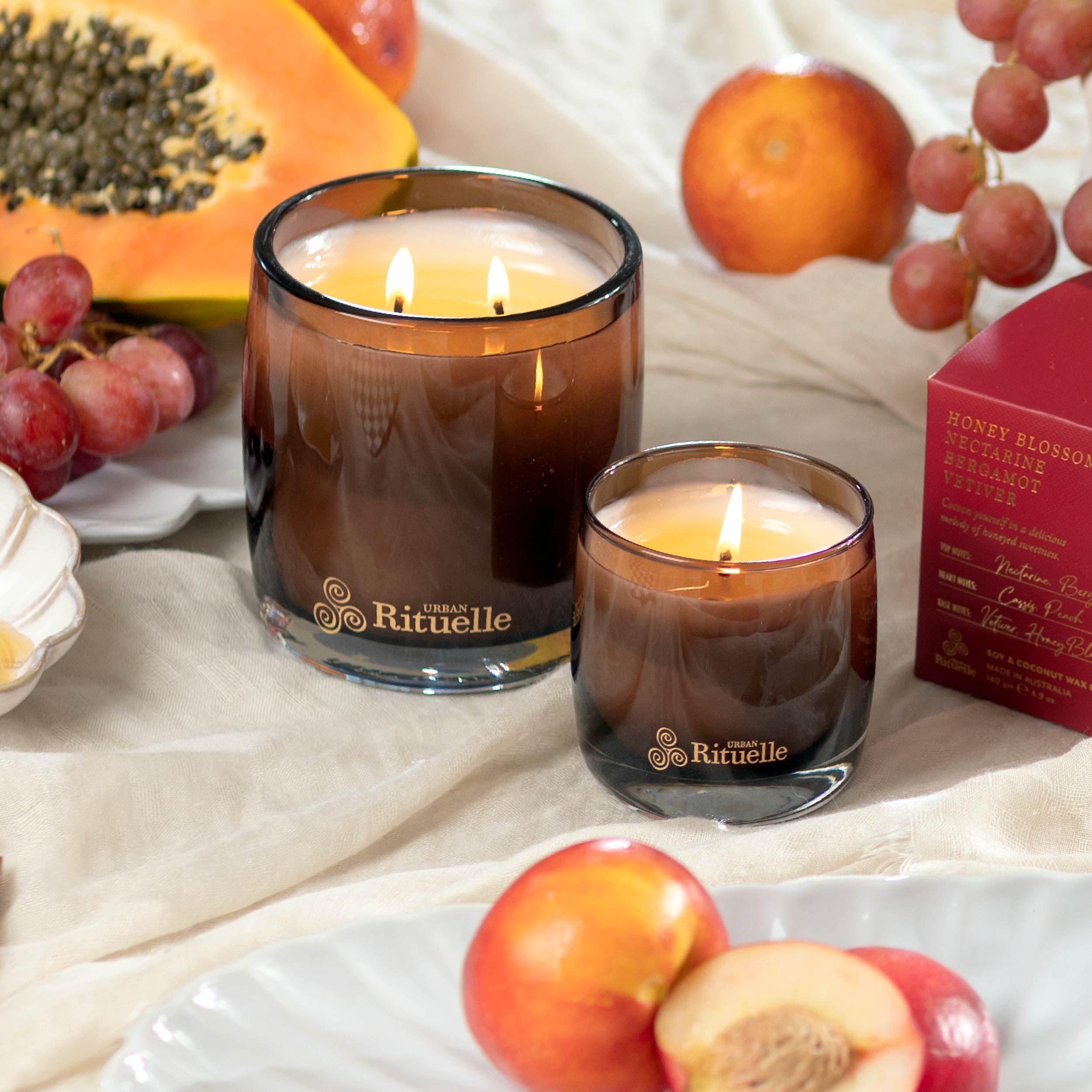 Nectarine, Honey Blossom, Bergamot, Vetiver<br> Scented Soy Candle | 140gm