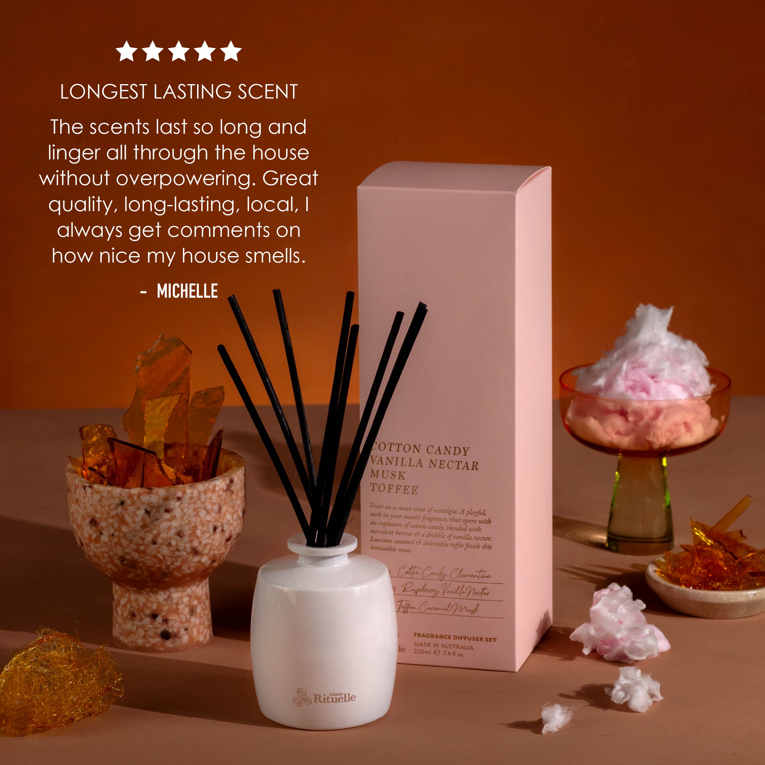 Cotton Candy, Vanilla Nectar, Musk, Toffee<br> Fragrance Diffuser Set | 220ml