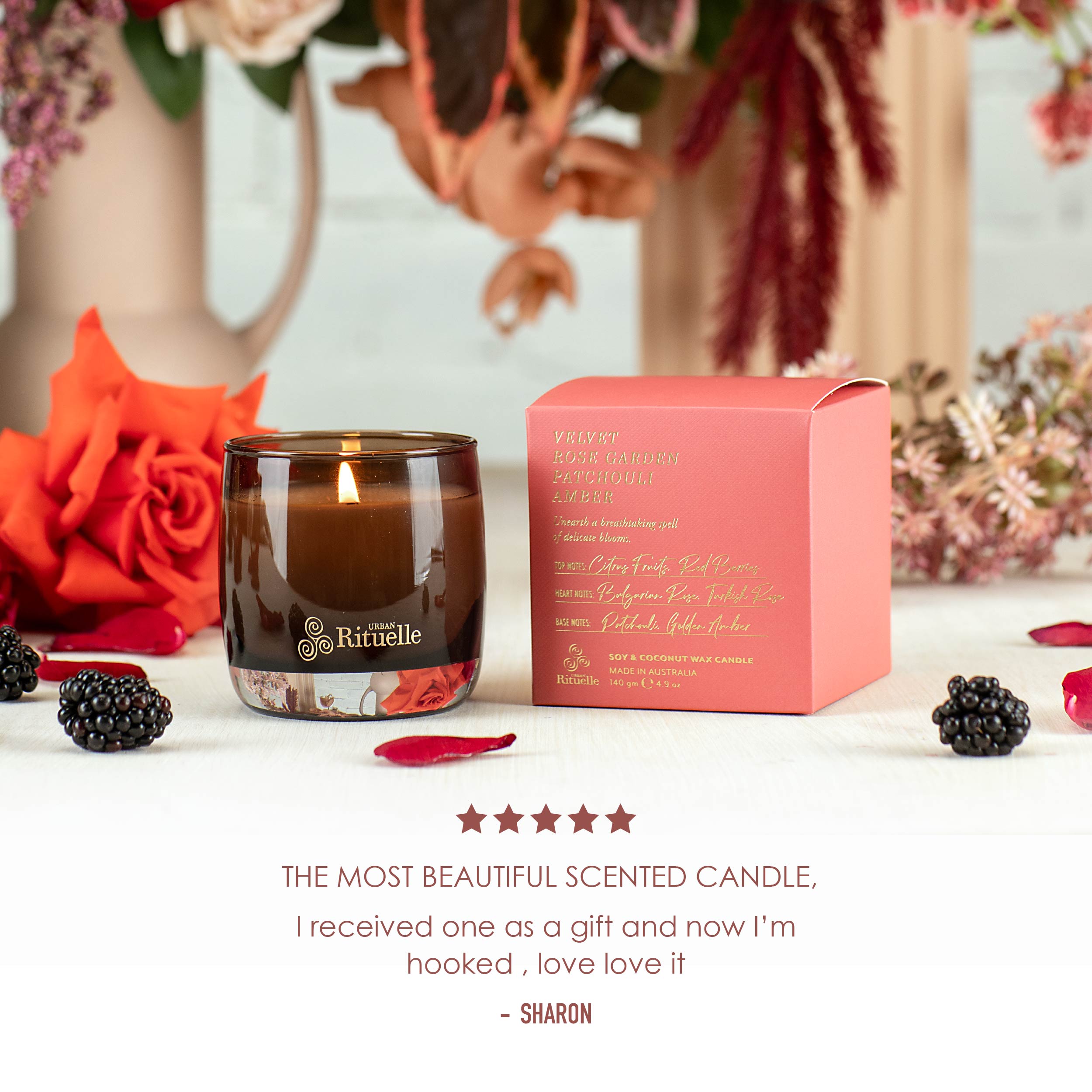 Velvet Rose Garden, Patchouli, Amber<br> Scented Soy Candle | 140gm
