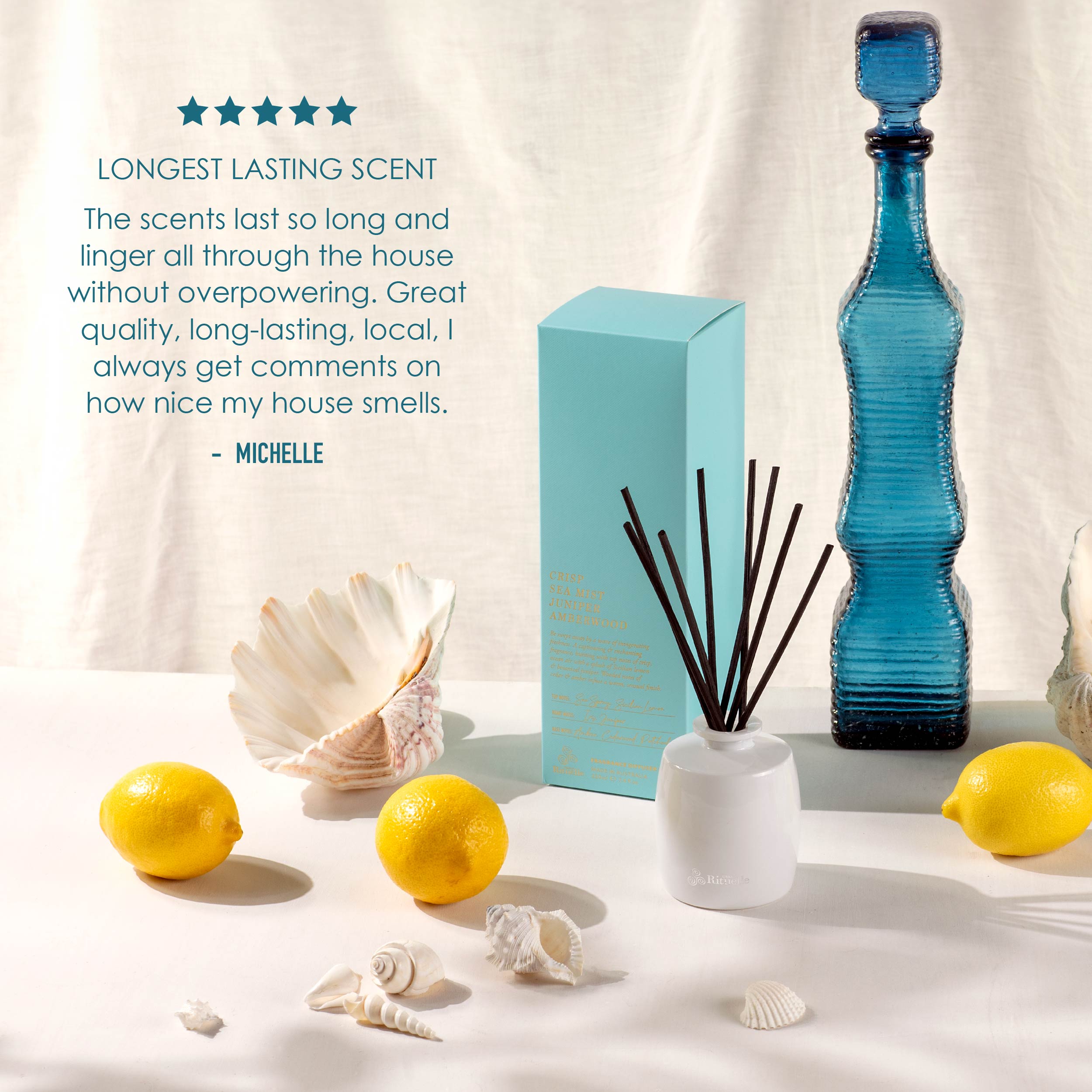 Crisp Sea Mist, Juniper, Amberwood<br>Fragrance Diffuser Set | 220ml