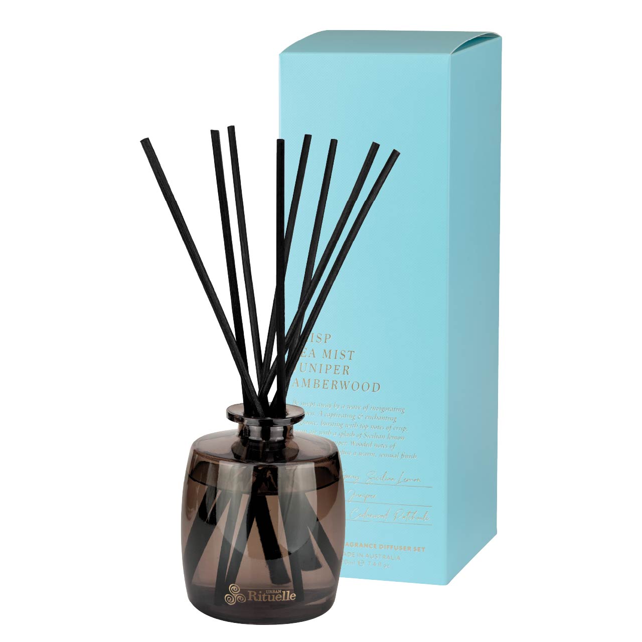 Crisp Sea Mist, Juniper, Amberwood Charcoal Bottle<br>Fragrance Diffuser Set | 220ml