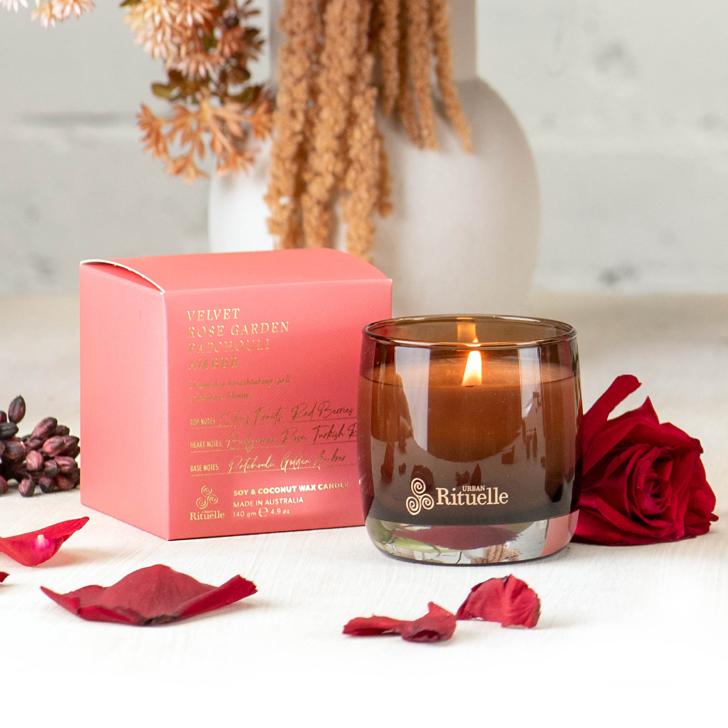 Velvet Rose Garden, Patchouli, Amber<br> Scented Soy Candle | 140gm