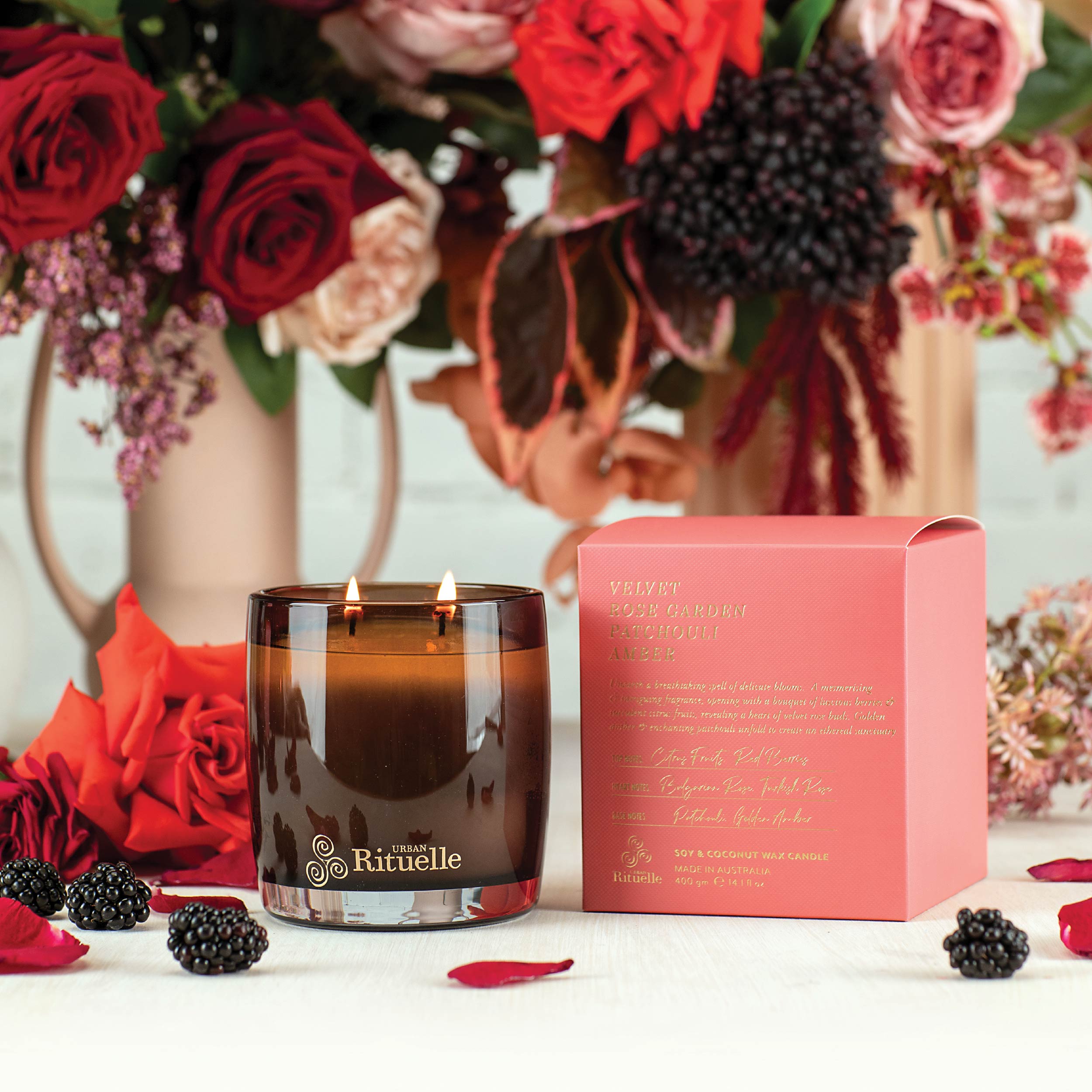 Velvet Rose Garden, Patchouli, Amber<br> Scented Soy Candle | 140gm