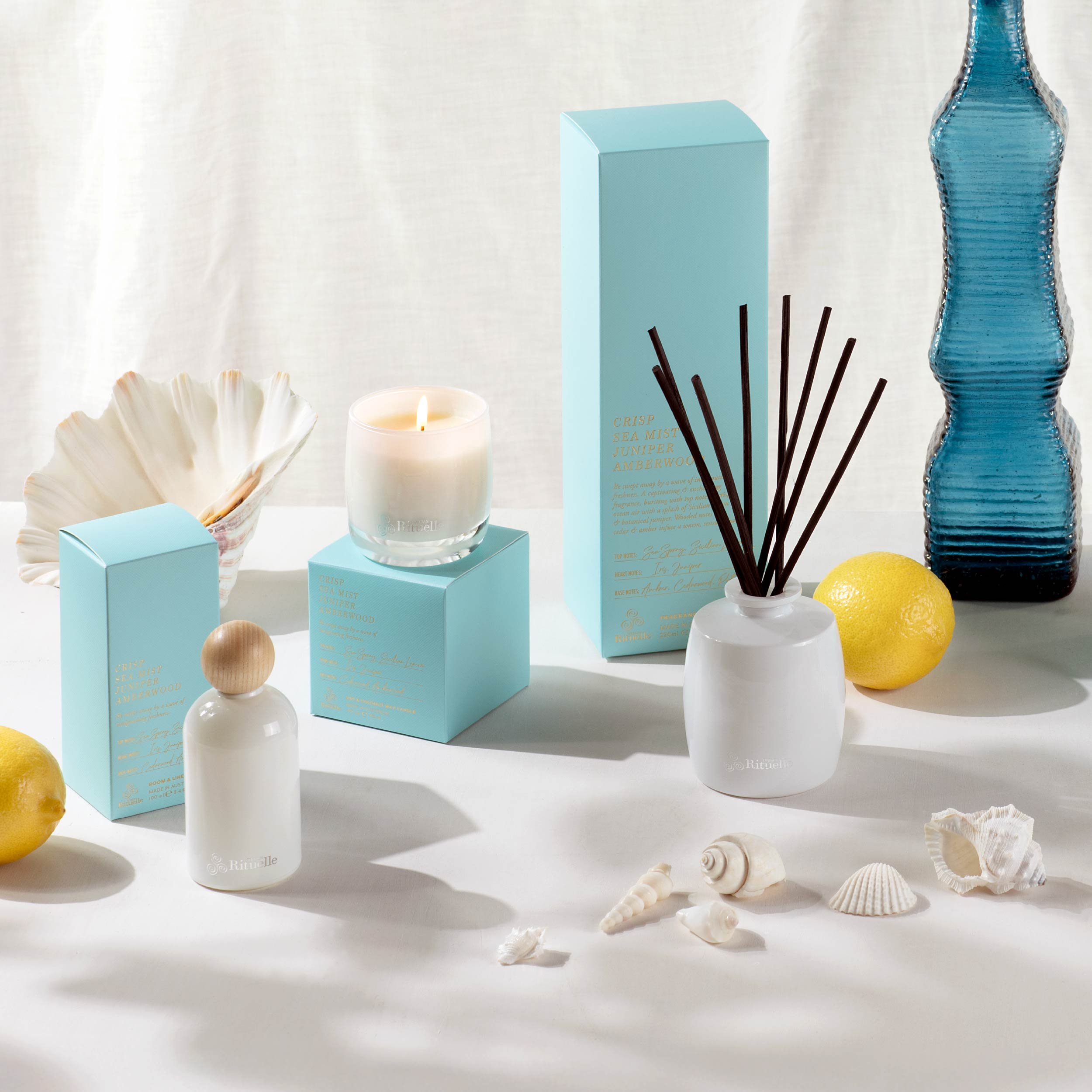 Crisp Sea Mist, Juniper, Amberwood<br>Fragrance Diffuser Set | 220ml