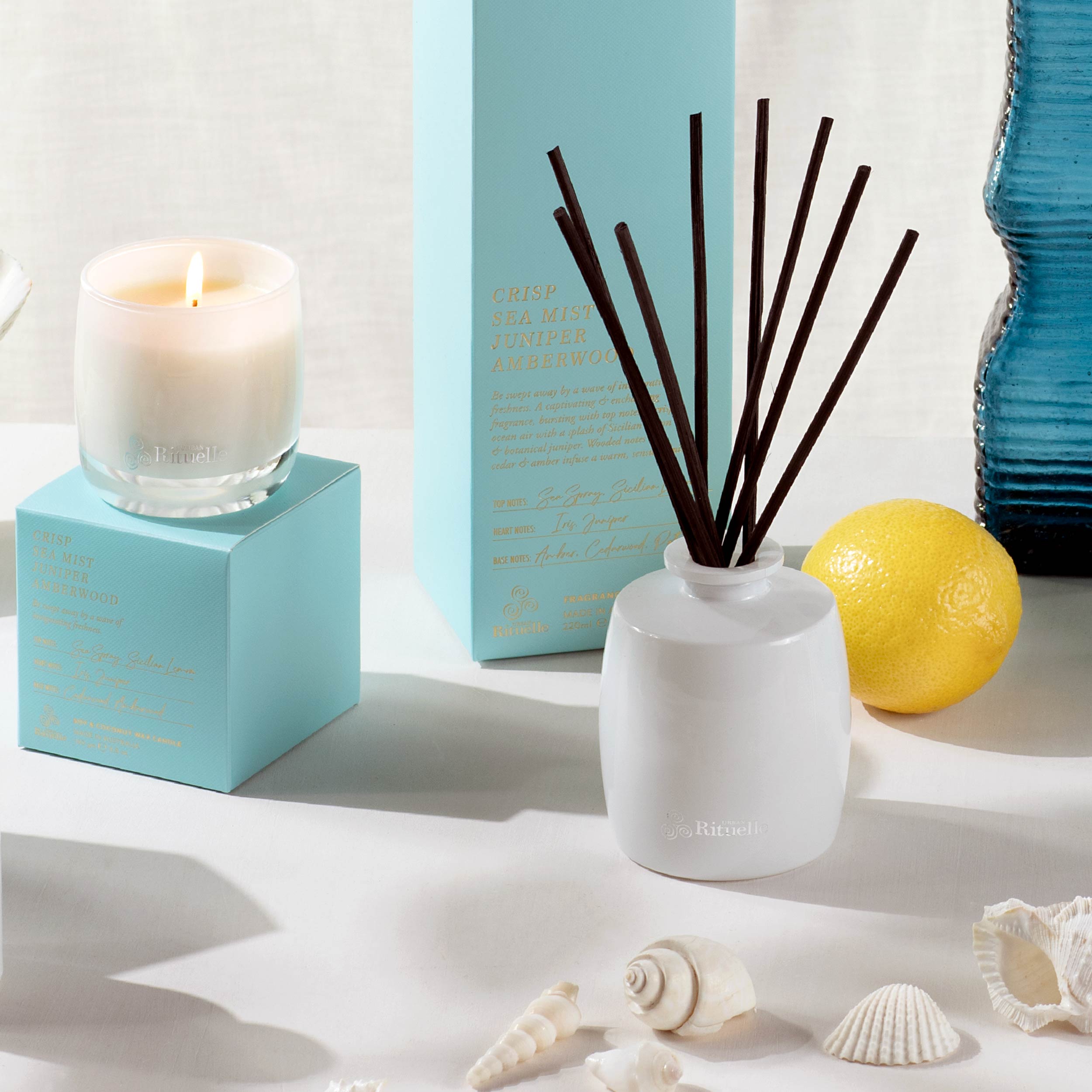 Crisp Sea Mist, Juniper, Amberwood<br>Fragrance Diffuser Set | 220ml