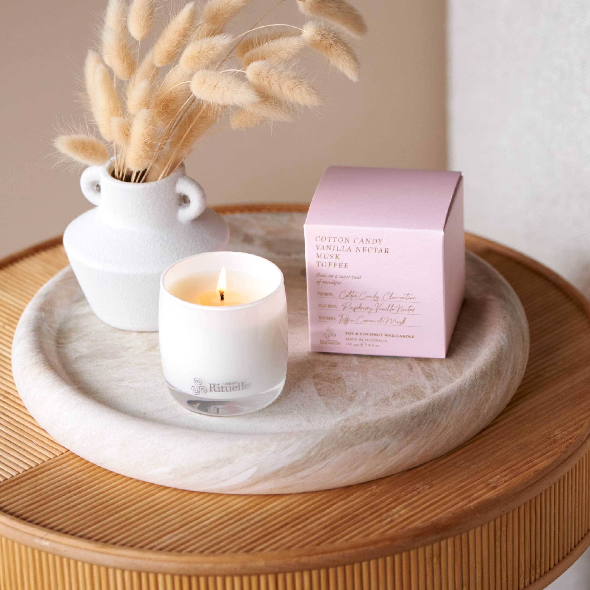 Cotton Candy, Vanilla Nectar, Musk, Toffee <br> Scented Soy Candle | 140gm