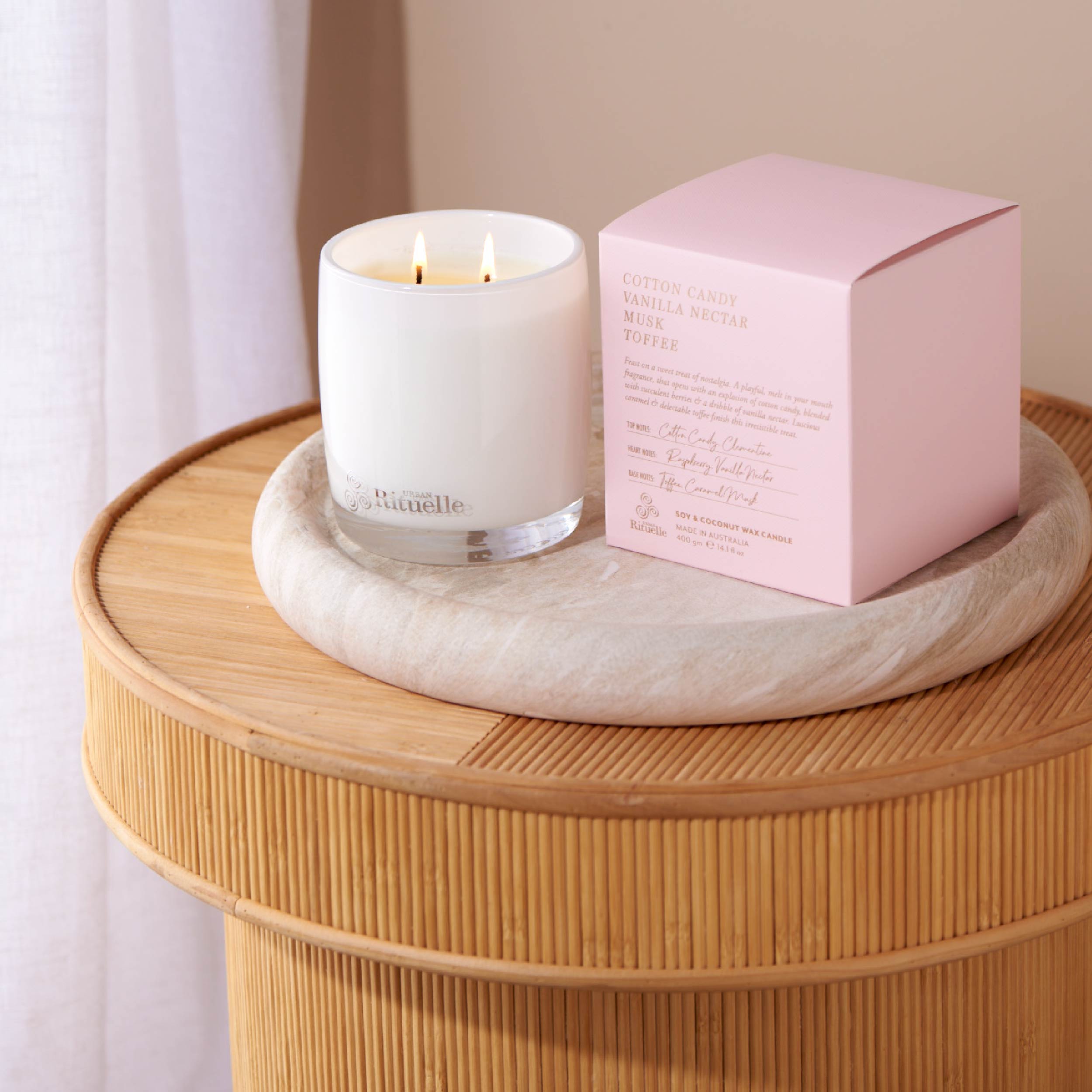 Cotton Candy, Vanilla Nectar, Musk, Toffee<br> Scented Soy Candle | 400gm