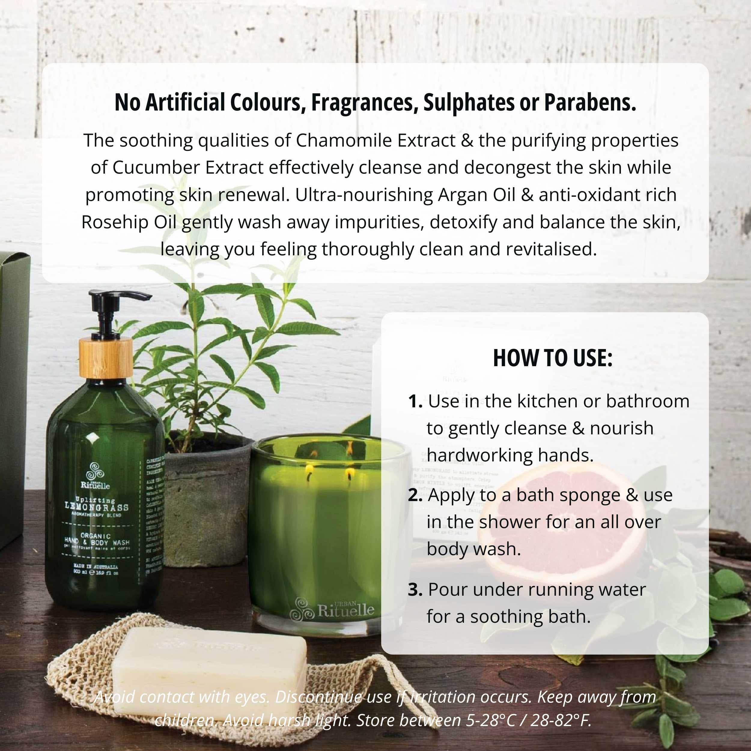 Lemongrass, Lemon Myrtle, Grapefruit & Eucalyptus<br> Organic Hand & Body Wash | 500ml