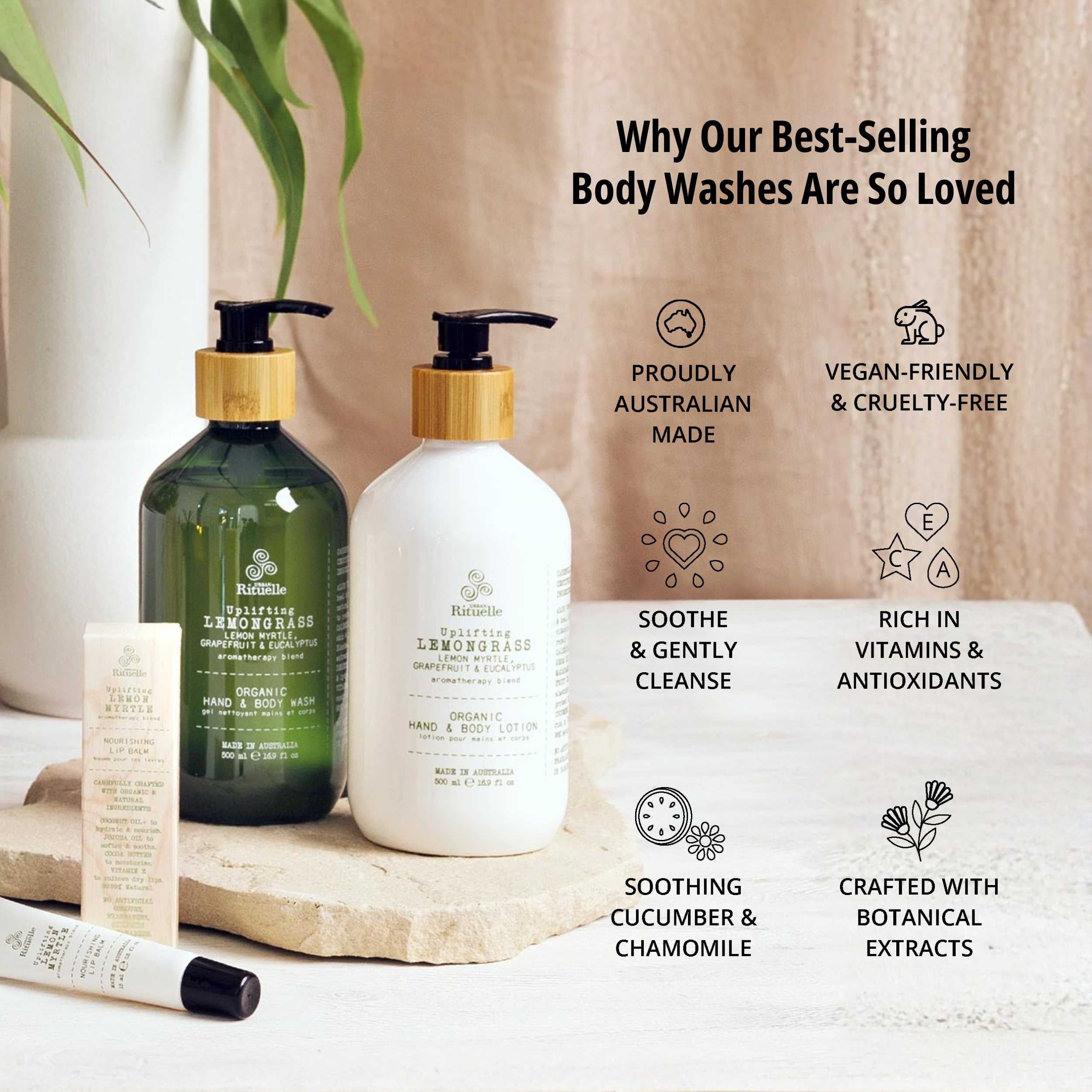 Lemongrass, Lemon Myrtle, Grapefruit & Eucalyptus<br> Organic Hand & Body Wash | 500ml