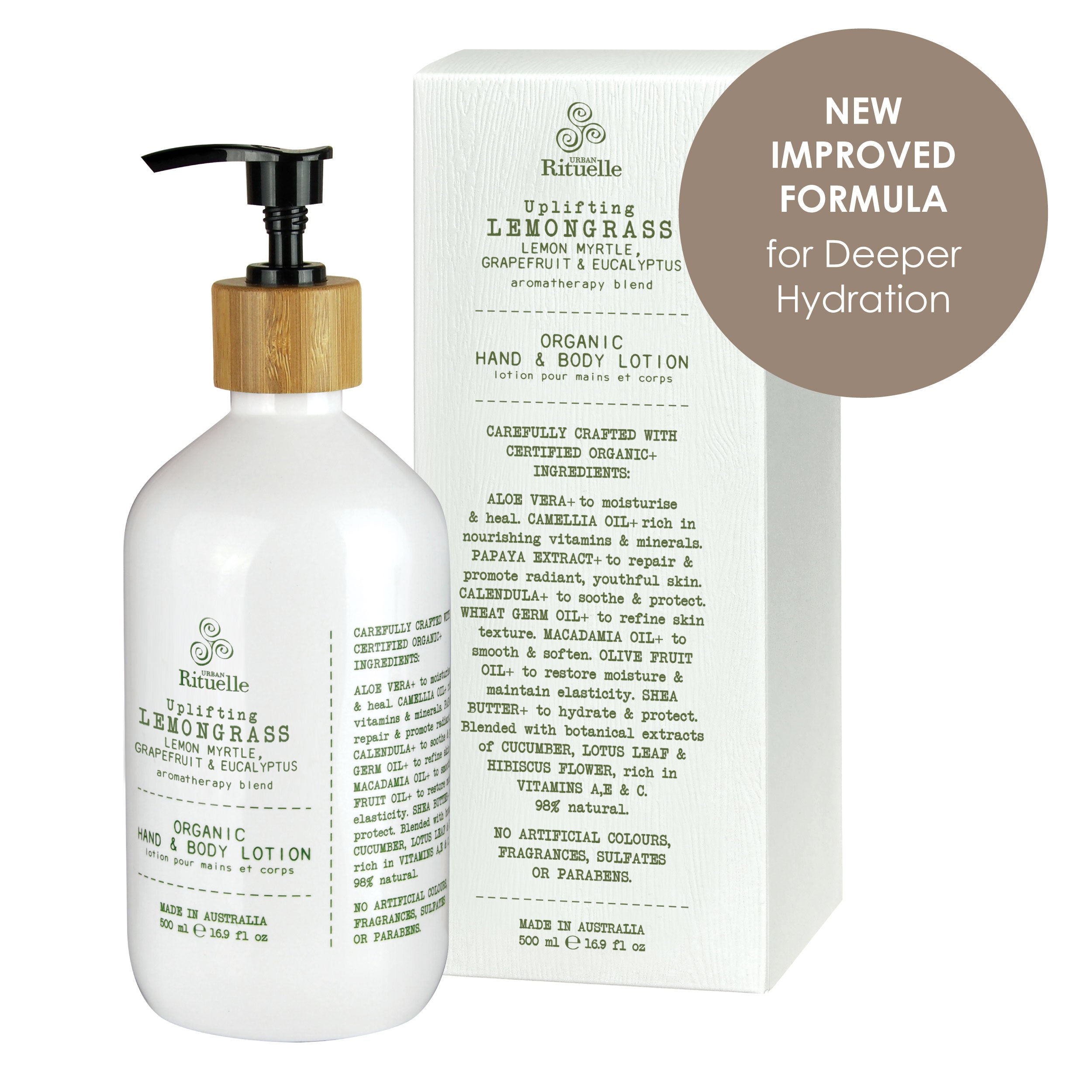 Lemongrass, Lemon Myrtle, Grapefruit & Eucalyptus<br> Organic Hand & Body Lotion | 500ml